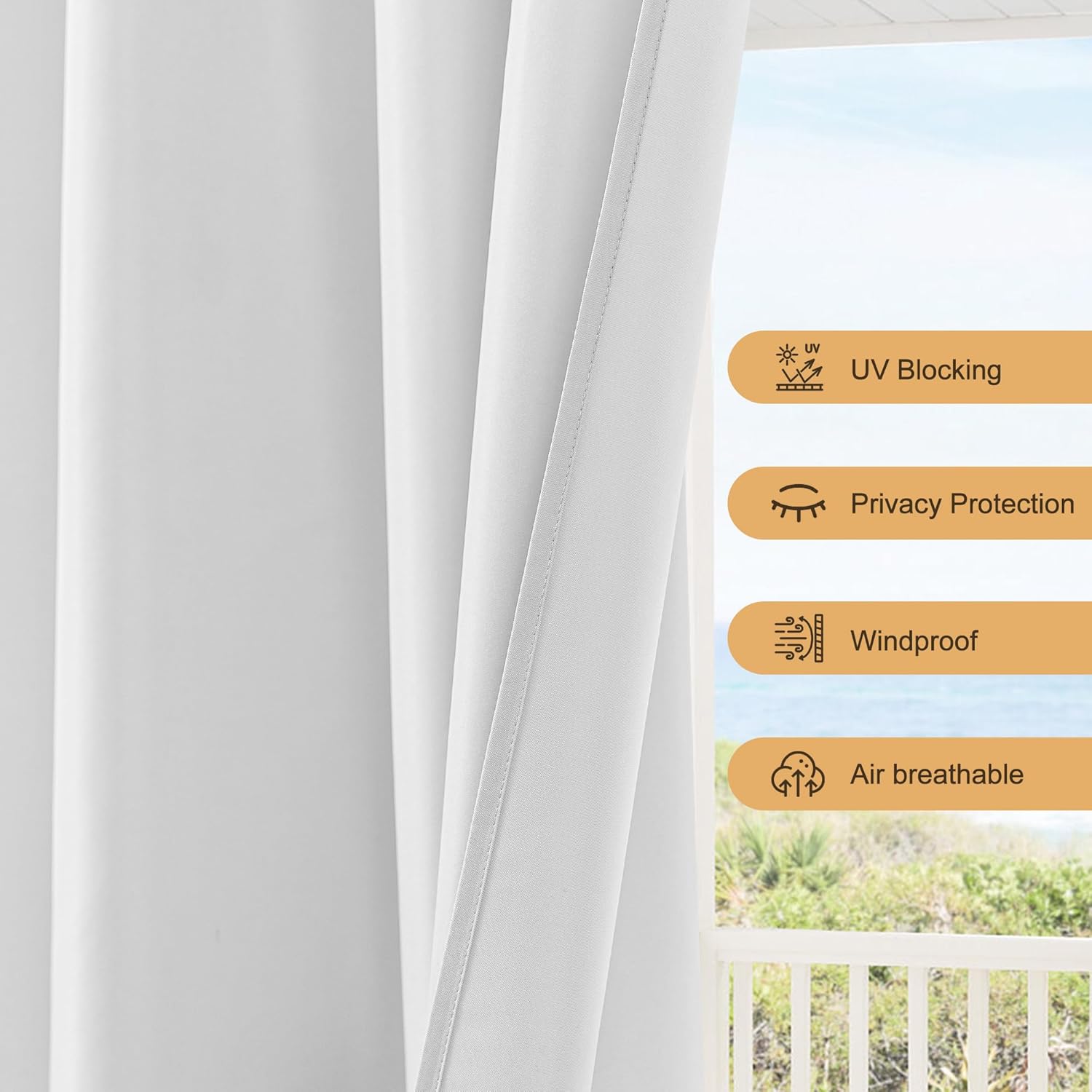 HolidayIdeas Waterproof Patio Outdoor Curtains with Rod Pocket, 6 Pcs- UV & Privacy Protect Weatherproof Gazebo Outdoor Drapes for Porch, Balcony, Apartment, Sliding Glass Door, White, 54x84 Inch