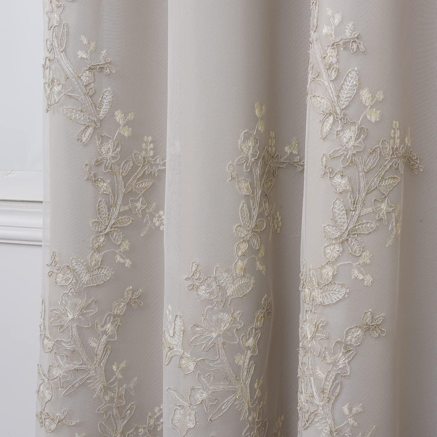 GYROHOME Double Layered Curtains with Embroidered White Sheer Tulle, Mix and Match Curtains Room Darkening Grommet Top Thermal Insulated Drapes,2Panels,52x84inch,Beige