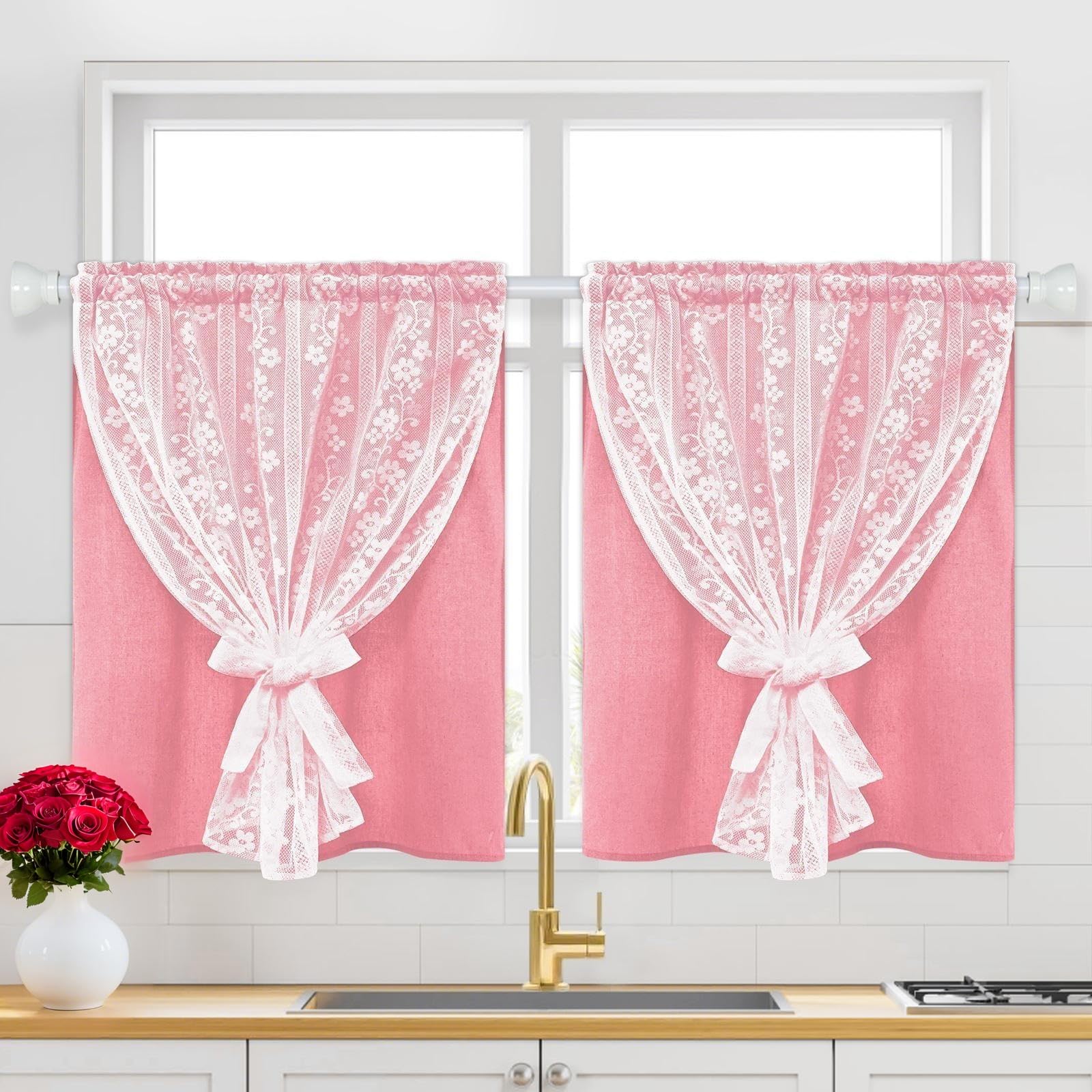 ASPMIZ Linen Curtains for Bedroom, Double Layered Boho Curtain for Living Room Farmhouse Curtain 84 Inch Length 2 Panels Set, Rustic Curtains & Drapes Rod Pocket with Tiebacks, 52 x 84 Inch, Beige
