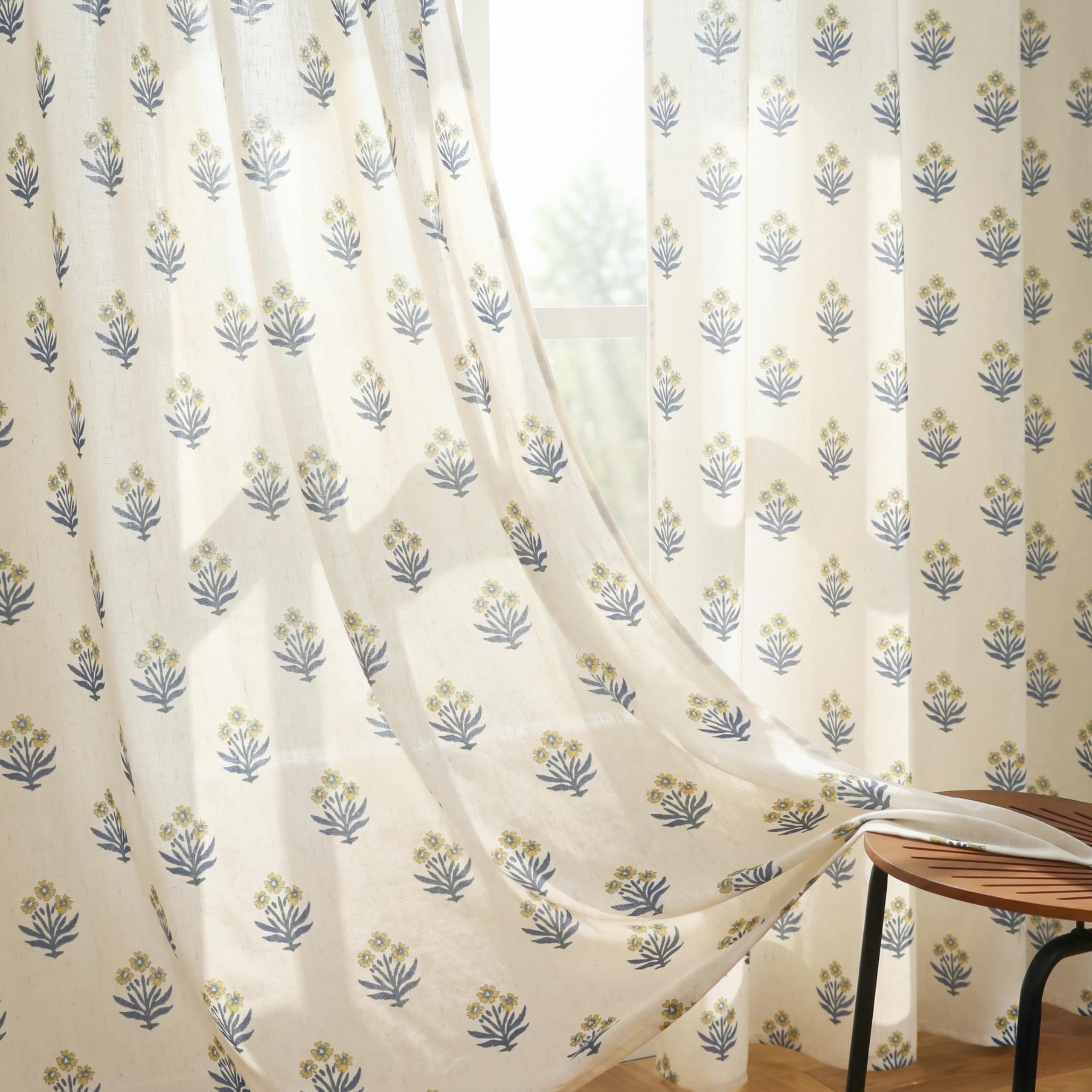 Vintage Patterned Curtains 96 Inches Long for Living Room 2 Panel Set,Pattern Sheer Floral Farmhouse Boho Hippie Aztec Fall Linen Decorative Curtains for Bedroom,Terra Cotta Rust Burnt Orange