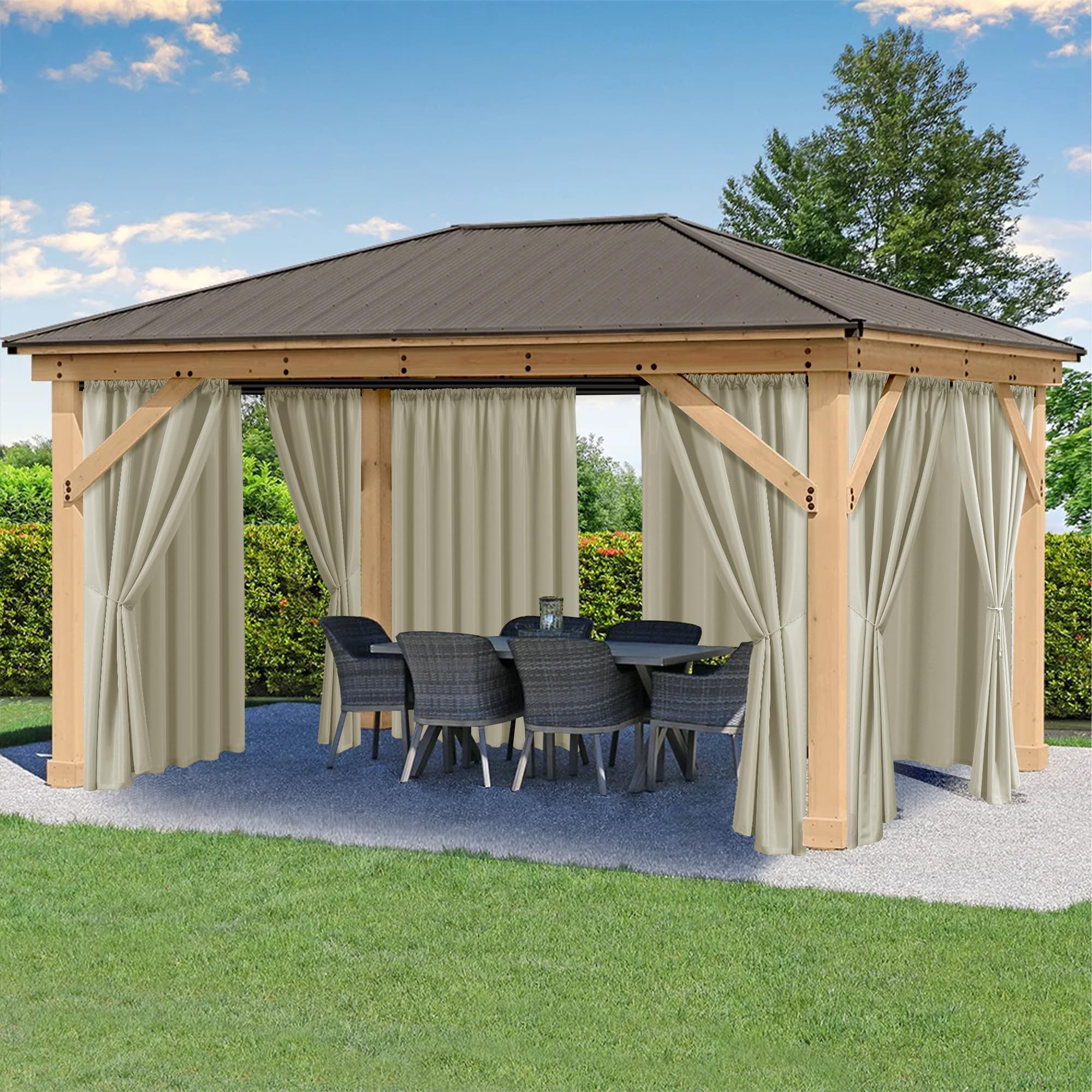 HolidayIdeas Waterproof Patio Outdoor Curtains with Rod Pocket, 6 Pcs- UV & Privacy Protect Weatherproof Gazebo Outdoor Drapes for Porch, Balcony, Apartment, Sliding Glass Door, White, 54x84 Inch