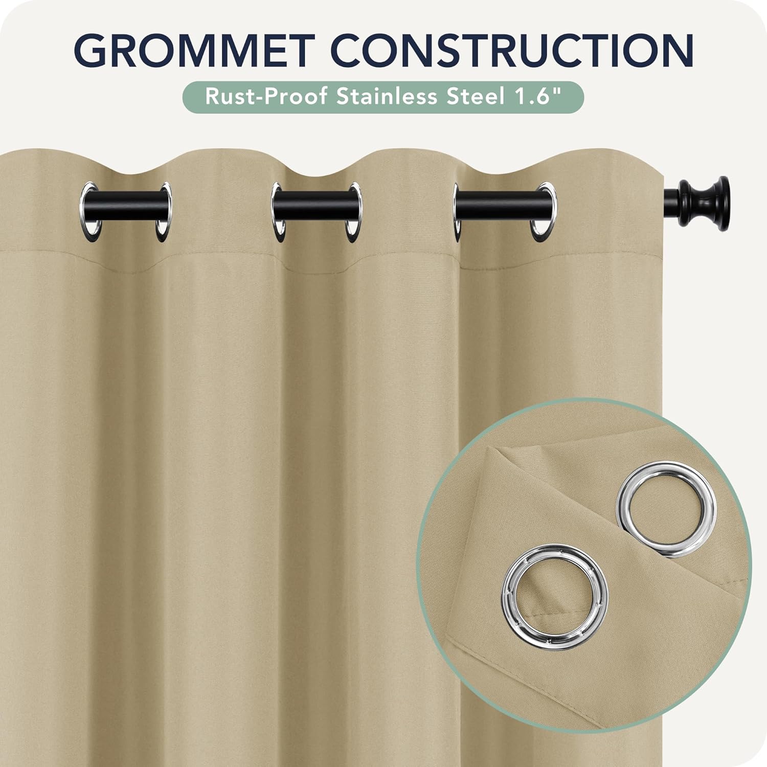 Outdoor Curtains for Patio Waterproof 6 Panels - Windproof, Privacy, Weatherproof Outside Drapes for Gazebo Pergola Porch, Grommet Top and Tab Bottom, 54x84 Inch, Cream
