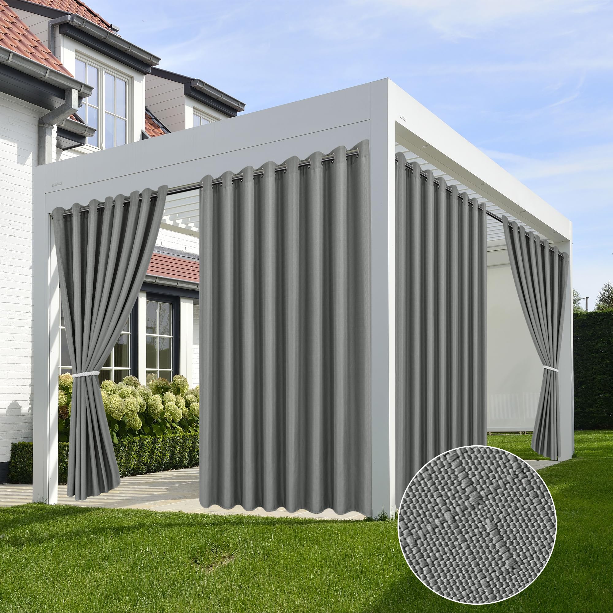 HolidayIdeas Outdoor Curtains for Patio Waterproof-4 Panels Linen Gazebo Curtains 54"x84"-Indoor/Outside Privacy Taupe Curtains Weatherproof Weighted for Pergola, Porch,Backyard,Living Room,Sunroom
