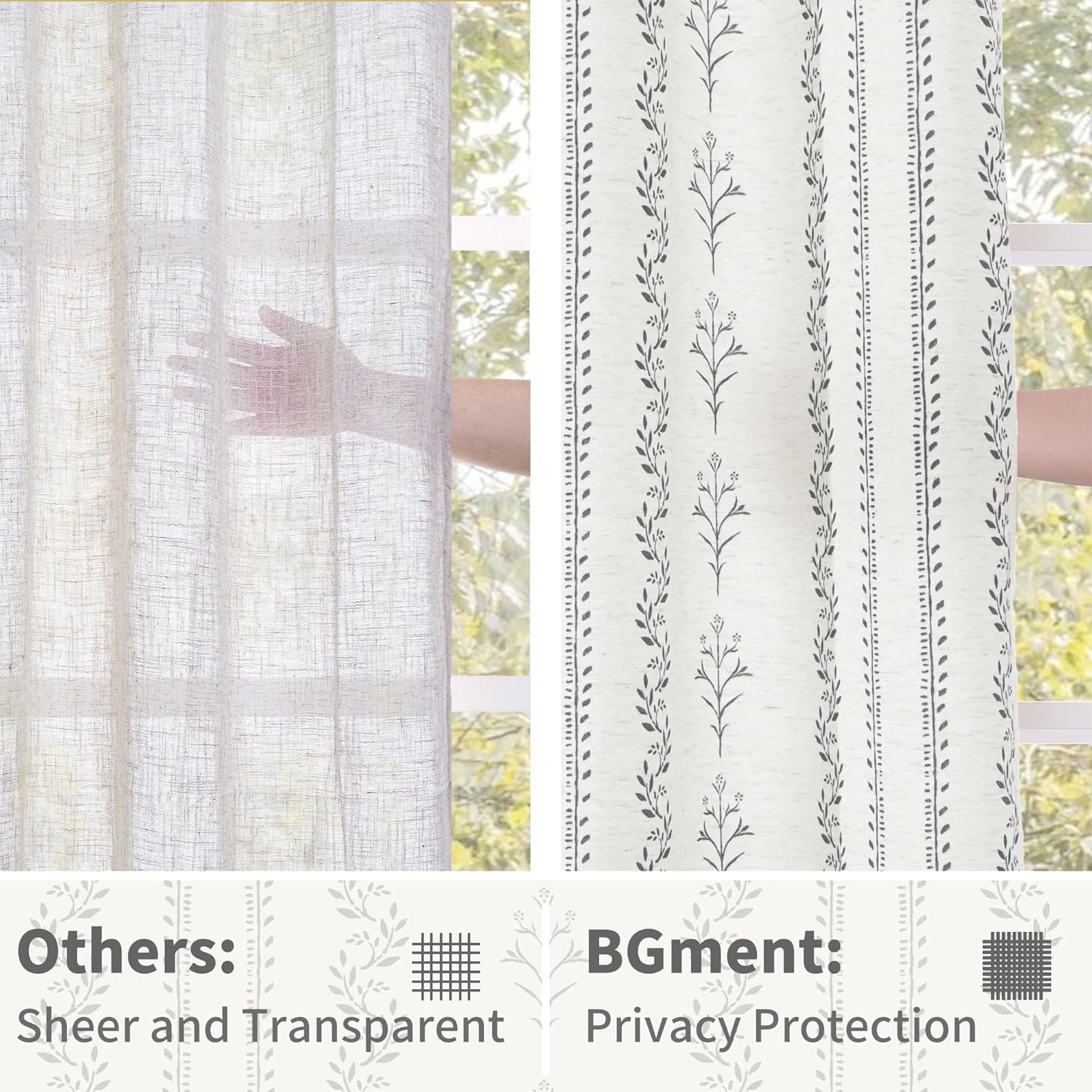 BGment Short Boho Curtains Leaf Floral Print Cottage Core Botanical Curtains for Bedroom Light Filtering Curtain 54 Inch Long for Farmhouse Rustic, Each 52 Inch Wide, 2 Panels Set, Dark Grey