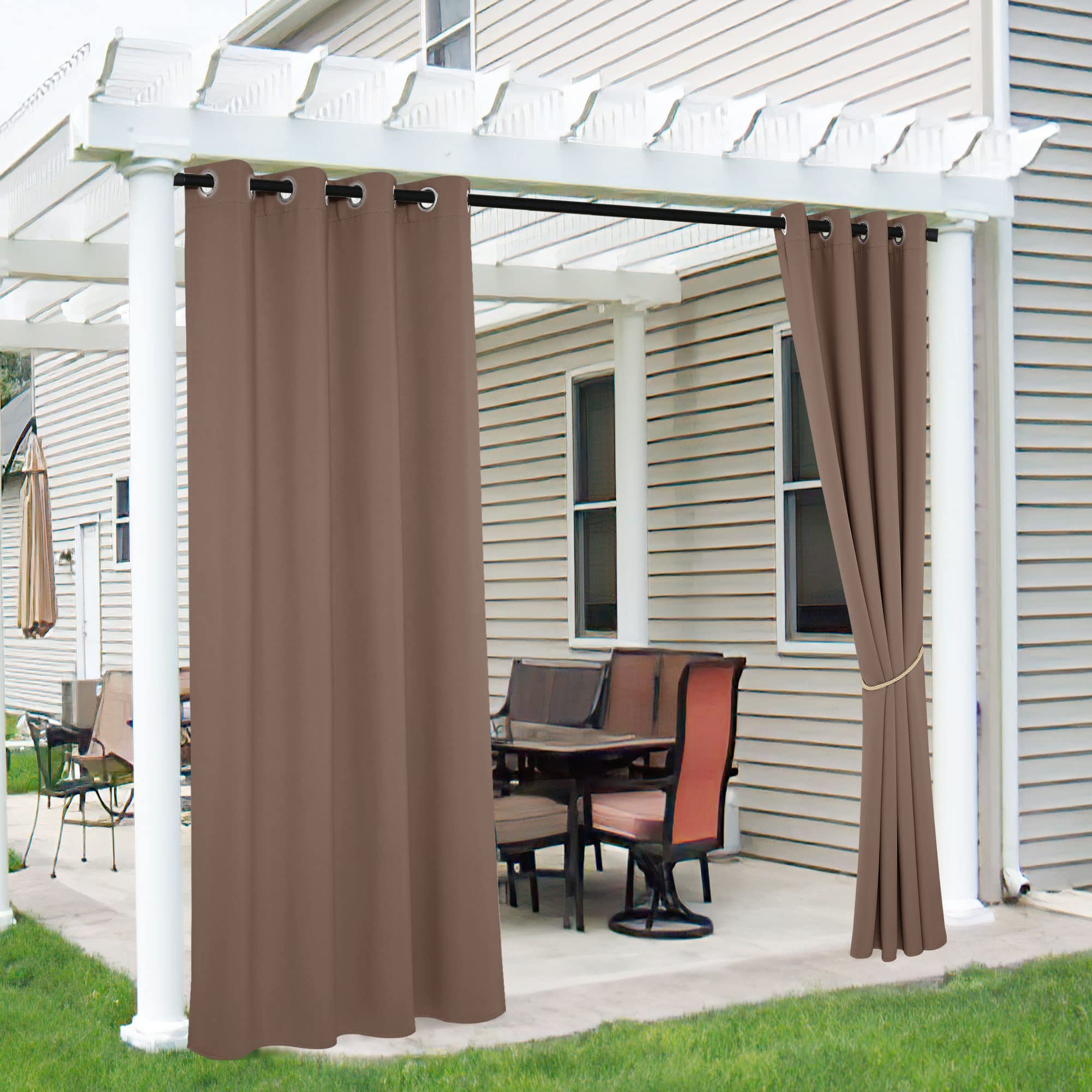 RYB HOME 2 Panels Fade Resistant Outdoor Curtains for Patio Waterproof Block Sunlight Thermal Insulated Privacy Thick Outside Curtains for Porch, Gazebo, Pergola, W52 x L96, Stone Blue