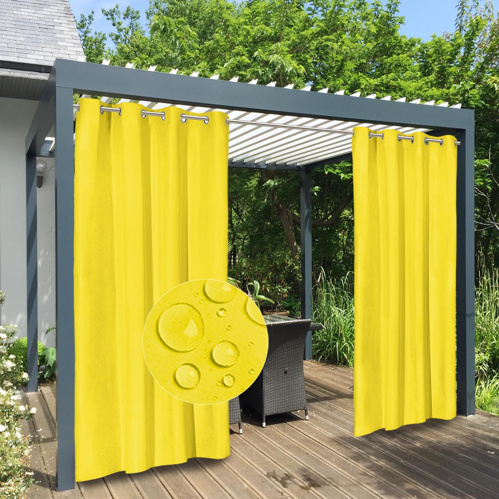 Easy-Going 100% Waterproof Outdoor Curtains Windproof Weatherproof Porch Curtains, Premium Thick Outdoor Privacy Grommet Top Panels for Patio, Gazebo and Pergola, 2 Panels, 54x84 inch, Dark Grey