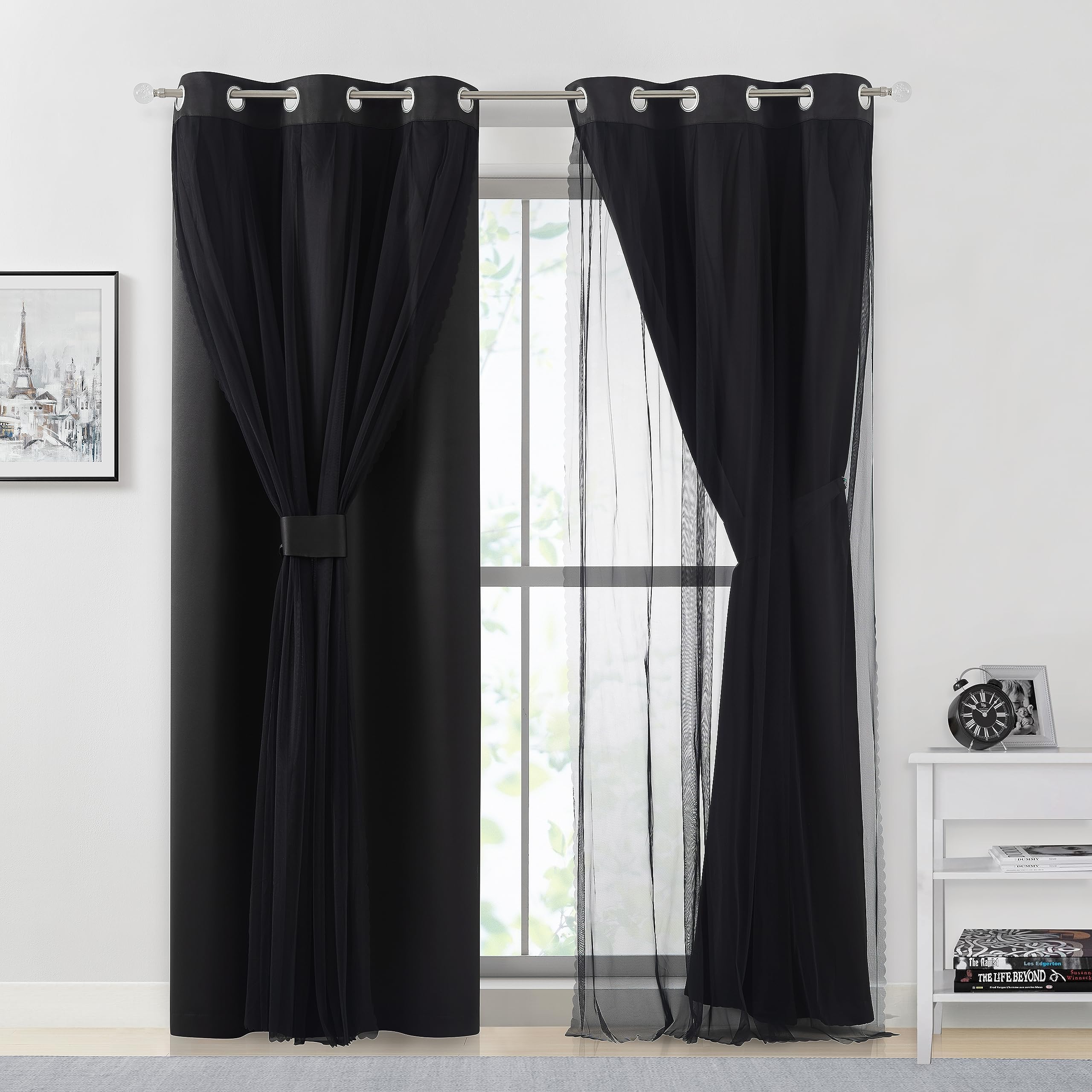 Bujasso Beige 80% Blackout Curtains with Sheer Overlay Mix and Match Double Layer Thermal Insulated Window Panels 95 inch for Living Room Bedroom Beige Drapes with Tiebacks Grommet Top 54" Wx95 Lx2