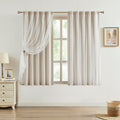 Bujasso Beige 80% Blackout Curtains with Sheer Overlay Mix and Match Double Layer Thermal Insulated Window Panels 84 inch for Bedroom Beige Drapes with Tiebacks Rod Pocket Back Tab 37" Wx84 Lx2