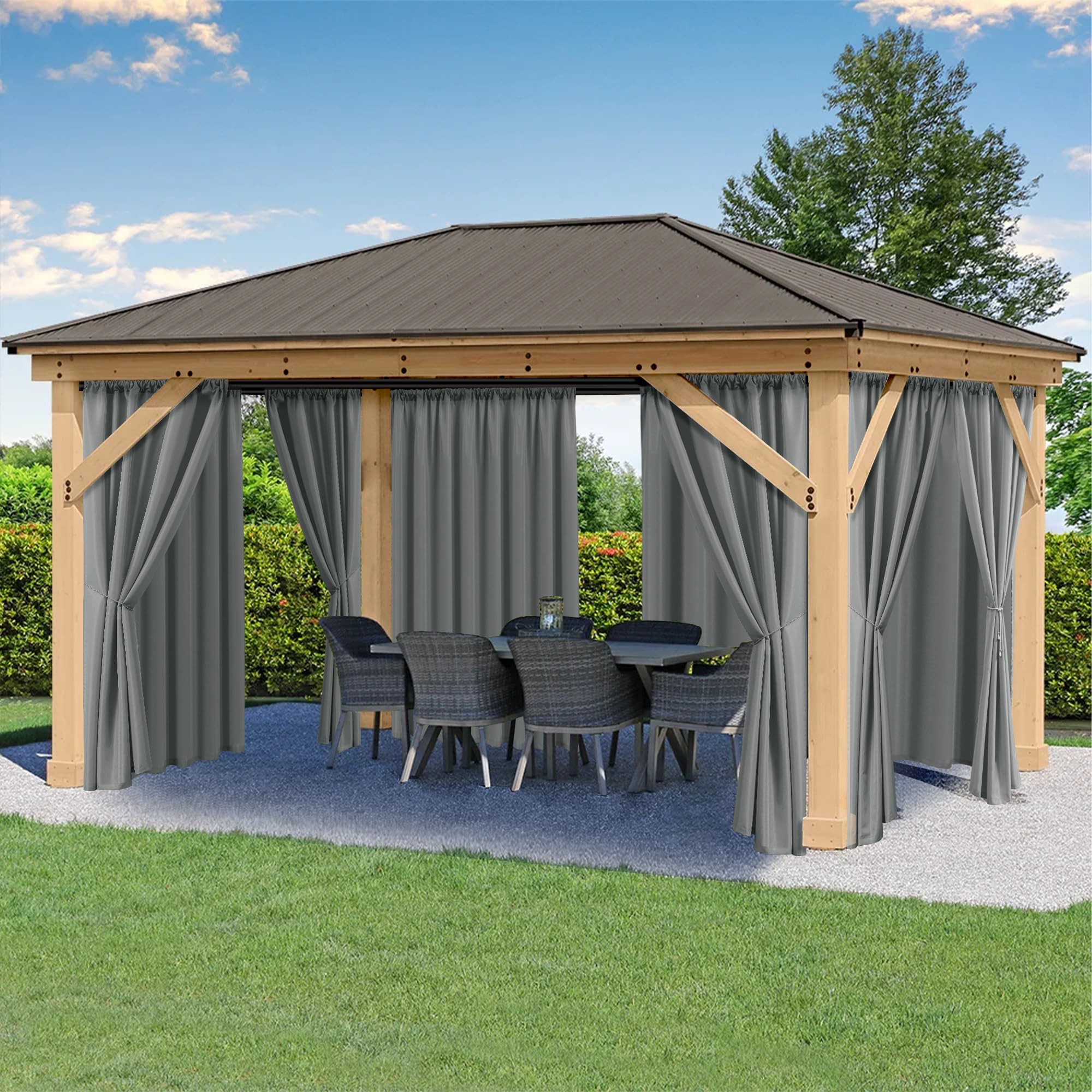 HolidayIdeas Waterproof Patio Outdoor Curtains with Rod Pocket, 6 Pcs- UV & Privacy Protect Weatherproof Gazebo Outdoor Drapes for Porch, Balcony, Apartment, Sliding Glass Door, White, 54x84 Inch