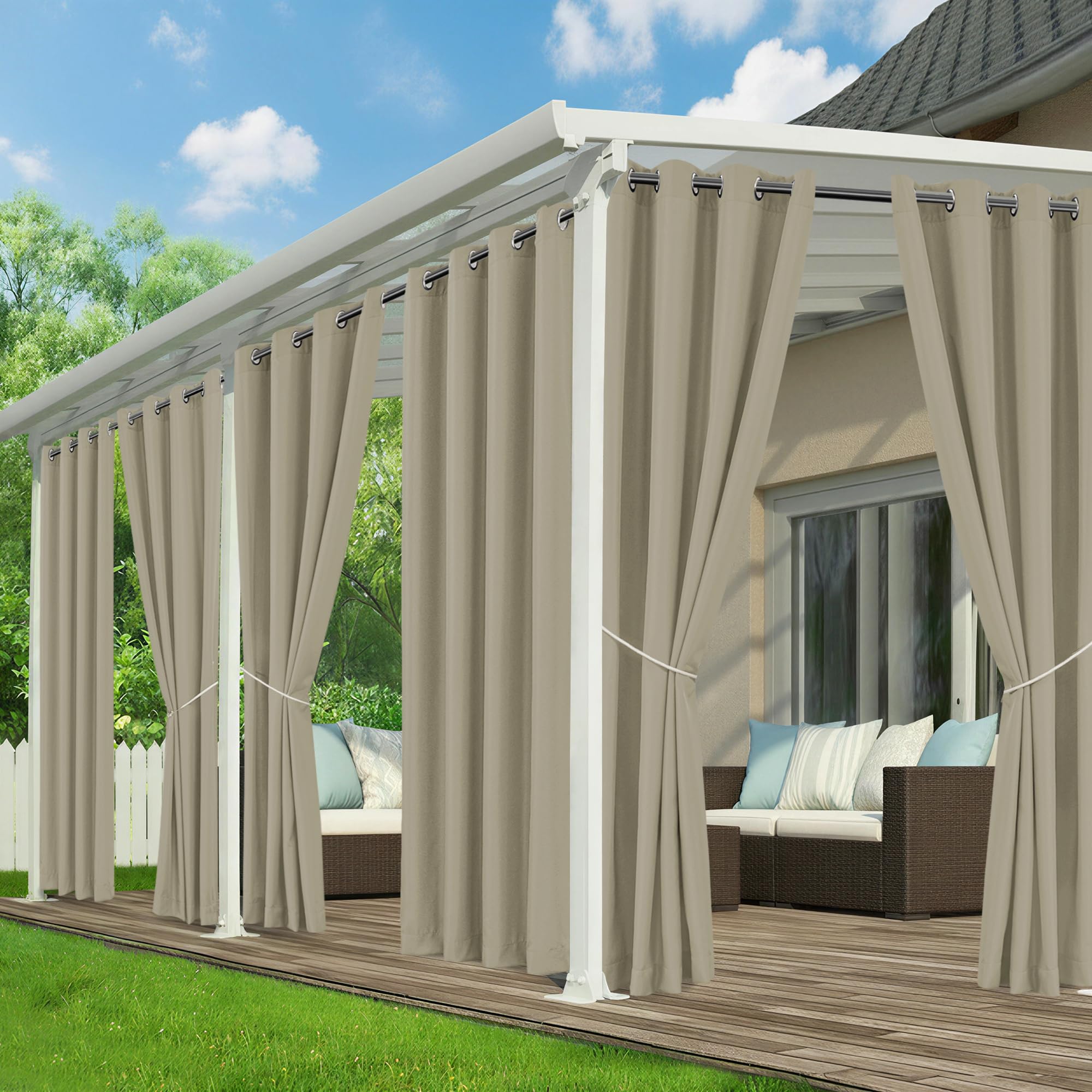 Outdoor Curtains for Patio Waterproof - 8 Panels Privacy Weatherproof Outside Curtains with Grommets for Pergola, Gazebo, Porch, Cabana, Balcony, 54 x 84 Inch, Cream