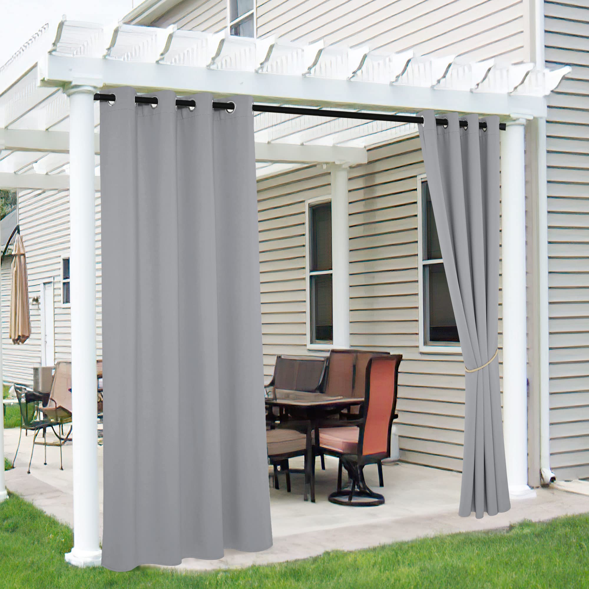 RYB HOME 2 Panels Fade Resistant Outdoor Curtains for Patio Waterproof Block Sunlight Thermal Insulated Privacy Thick Outside Curtains for Porch, Gazebo, Pergola, W52 x L96, Stone Blue