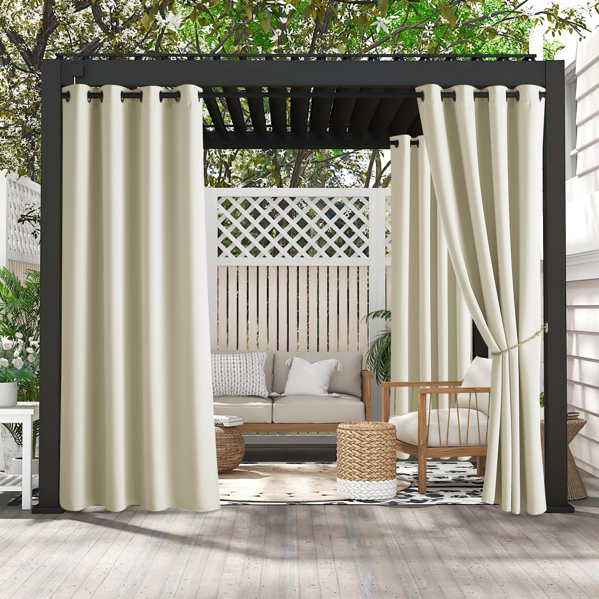 RYB HOME 2 Panels Fade Resistant Outdoor Curtains for Patio Waterproof Block Sunlight Thermal Insulated Privacy Thick Outside Curtains for Porch, Gazebo, Pergola, W52 x L96, Stone Blue