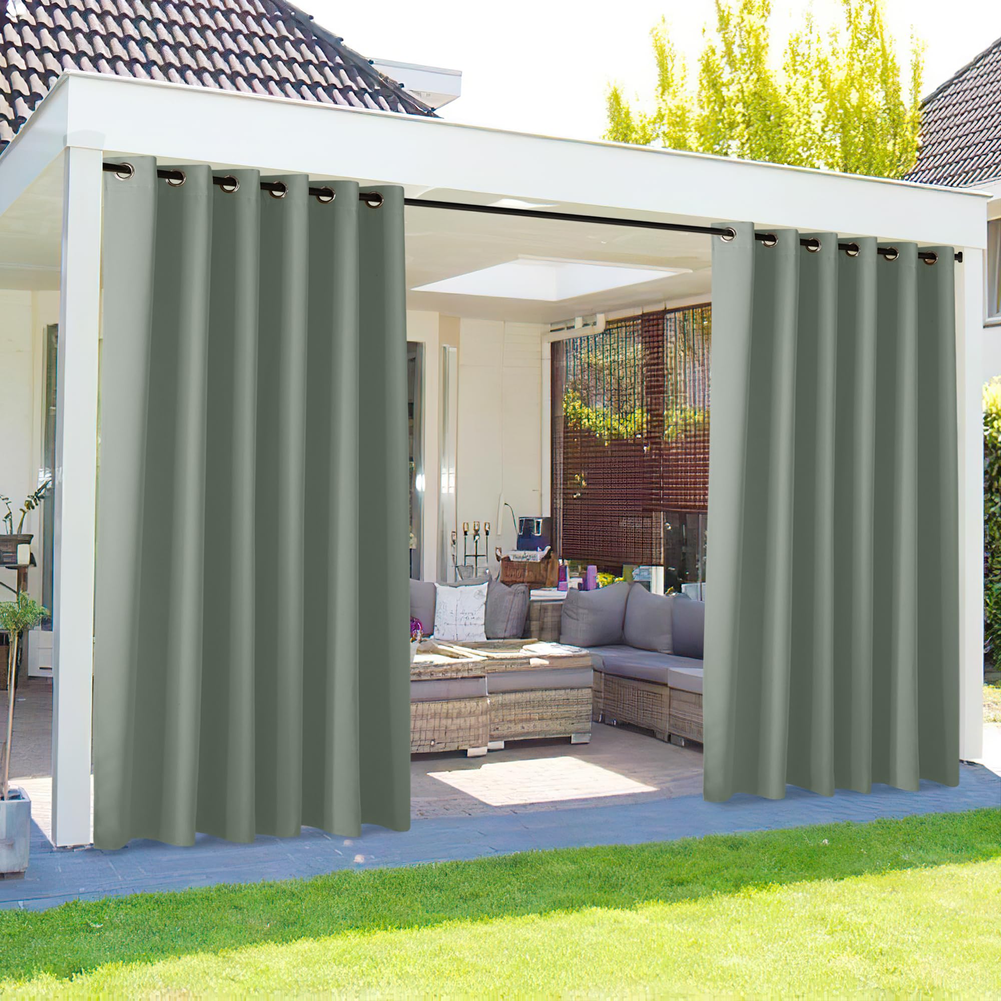 NICETOWN Fade Resistant Outdoor Curtains for Patio 84 inch Long, Grade 4 Color Fastness Fade-Proof Waterproof Outside Curtains, Thermal UV Protection Sun Shades for Porch, W52 x L84, 2 Panels, Grey