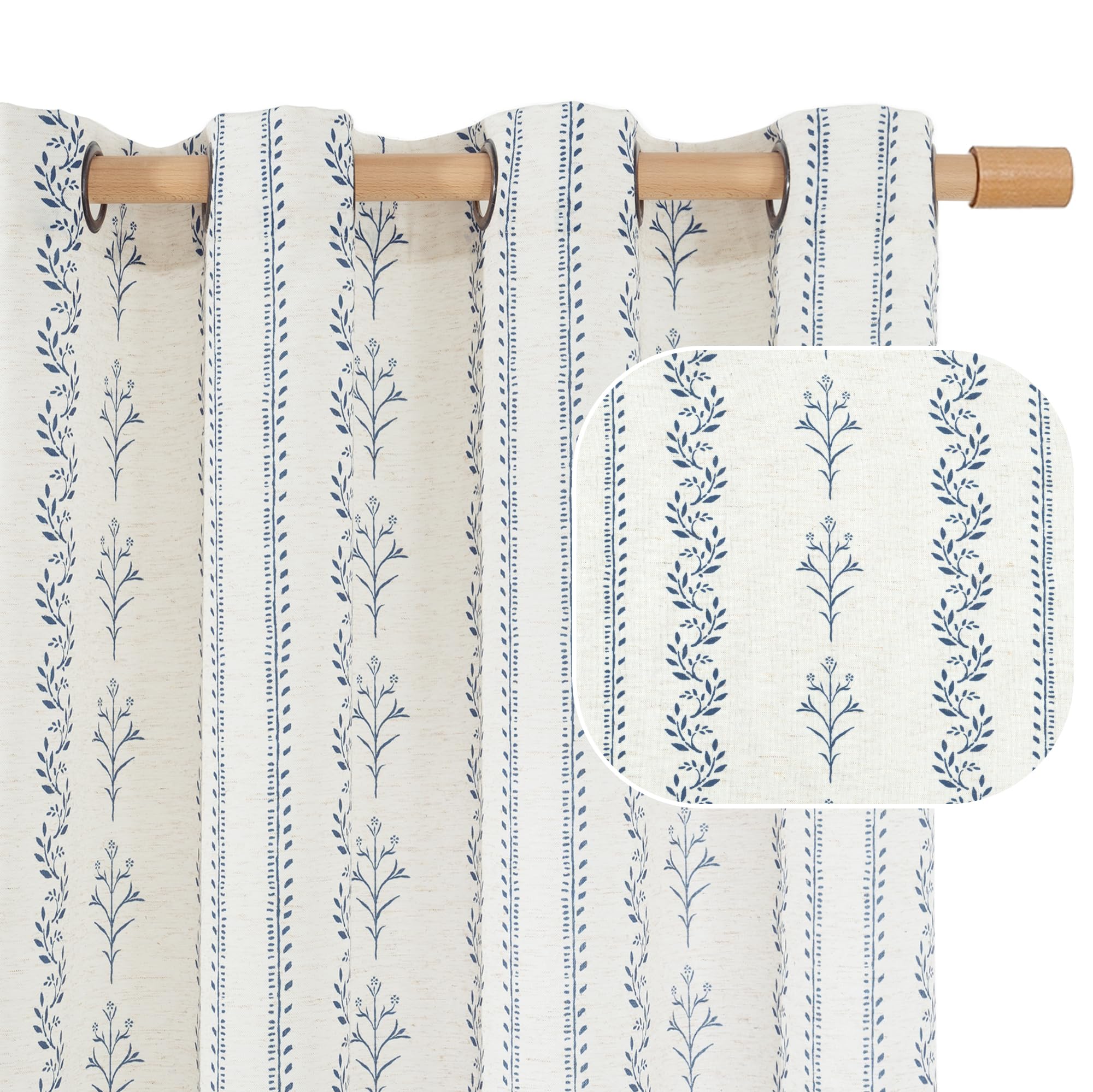 BGment Short Boho Curtains Leaf Floral Print Cottage Core Botanical Curtains for Bedroom Light Filtering Curtain 54 Inch Long for Farmhouse Rustic, Each 52 Inch Wide, 2 Panels Set, Dark Grey