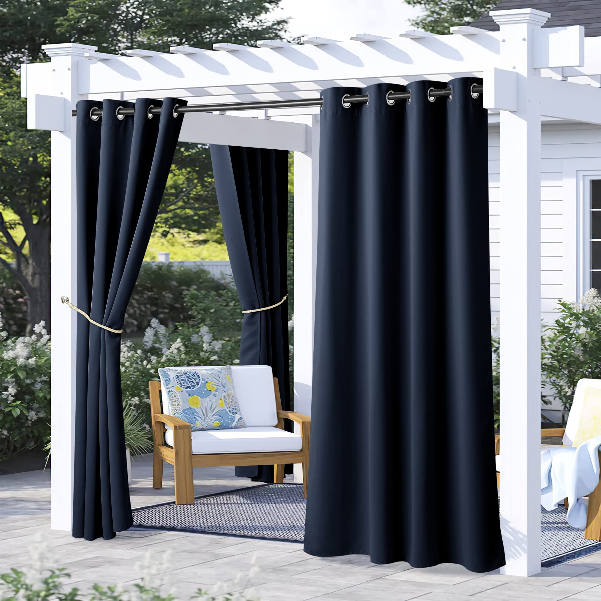 NICETOWN Fade Resistant Outdoor Curtains for Patio 84 inch Long, Grade 4 Color Fastness Fade-Proof Waterproof Outside Curtains, Thermal UV Protection Sun Shades for Porch, W52 x L84, 2 Panels, Grey