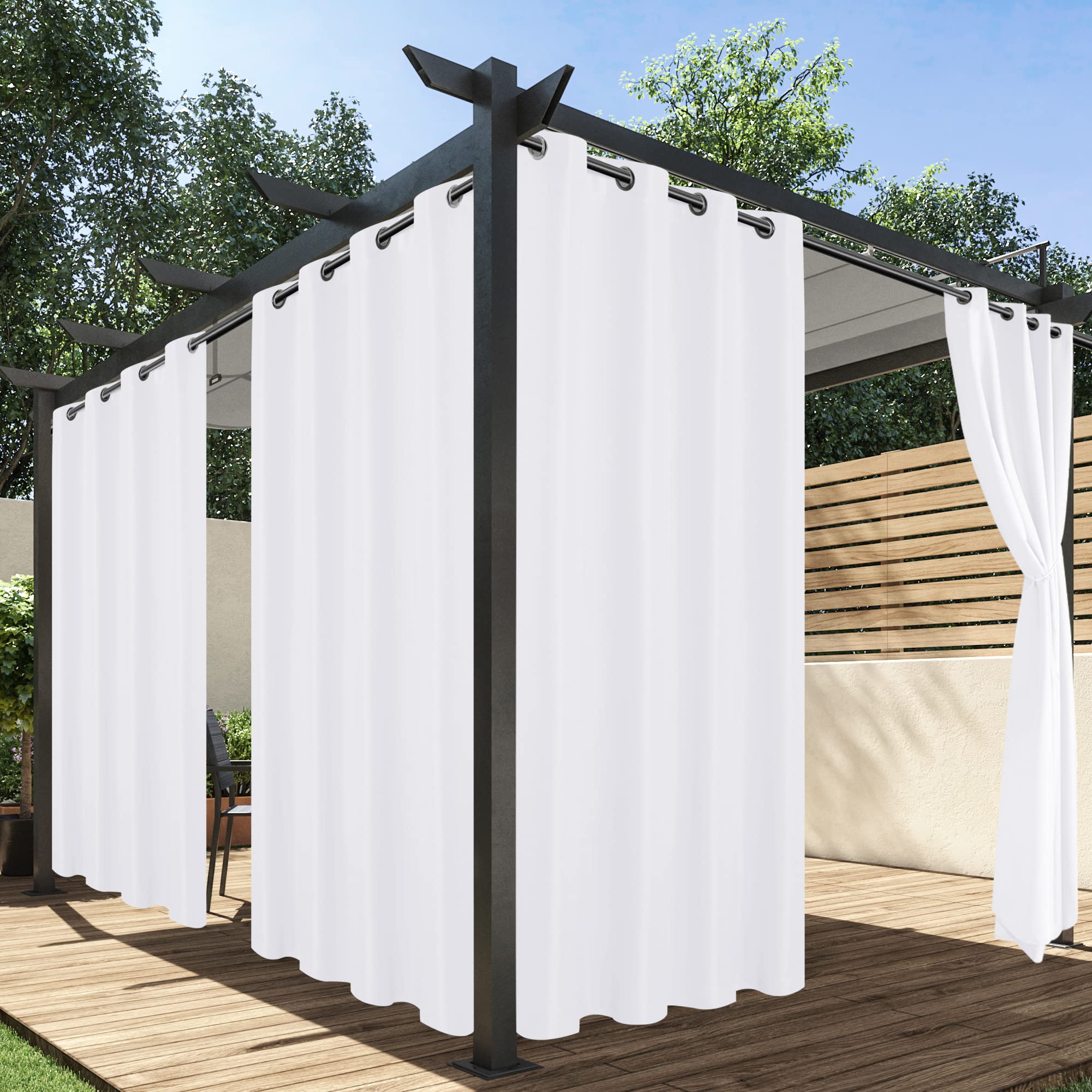 HolidayIdeas Outdoor Curtains for Patio Waterproof, 4 Panels - 54 x 84 Inch - Privacy Protection & Light Filtering Curtains Black Grommet Outside Curtains for Porch, Gazebo, Pergola, Backyard