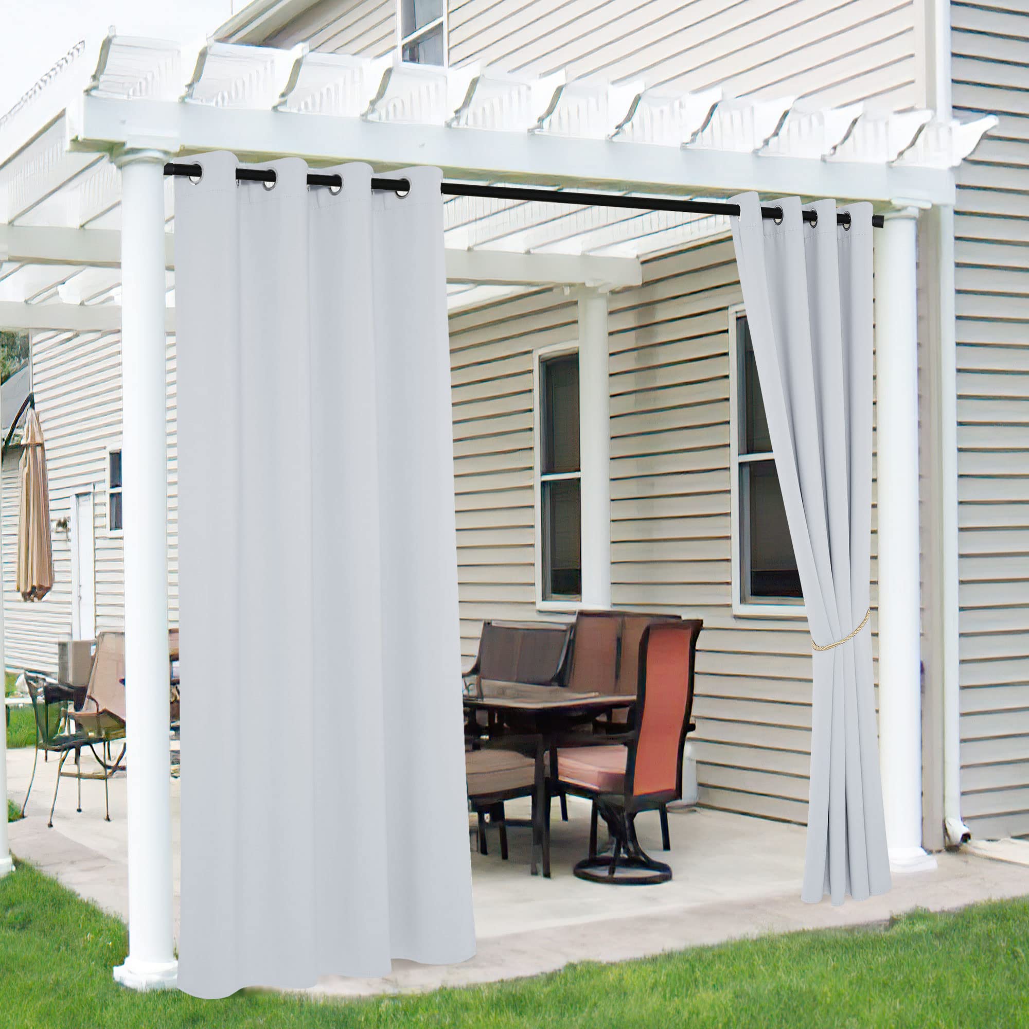 RYB HOME 2 Panels Fade Resistant Outdoor Curtains for Patio Waterproof Block Sunlight Thermal Insulated Privacy Thick Outside Curtains for Porch, Gazebo, Pergola, W52 x L96, Stone Blue