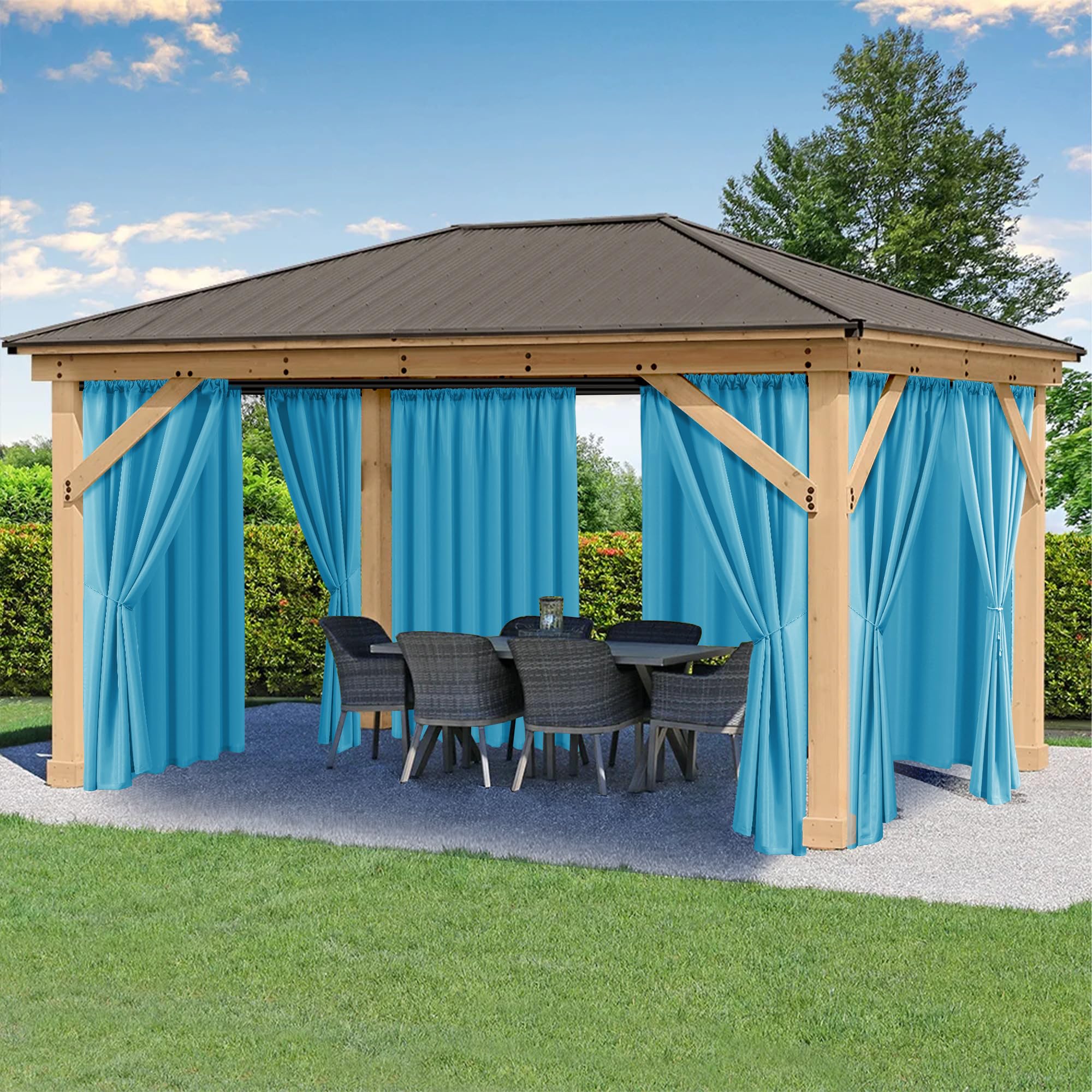 HolidayIdeas Waterproof Patio Outdoor Curtains with Rod Pocket, 6 Pcs- UV & Privacy Protect Weatherproof Gazebo Outdoor Drapes for Porch, Balcony, Apartment, Sliding Glass Door, White, 54x84 Inch