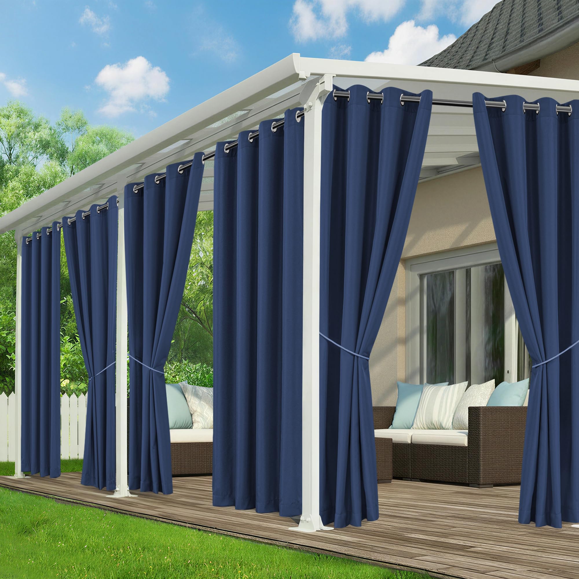 Outdoor Curtains for Patio Waterproof - 8 Panels Privacy Weatherproof Outside Curtains with Grommets for Pergola, Gazebo, Porch, Cabana, Balcony, 54 x 84 Inch, Cream