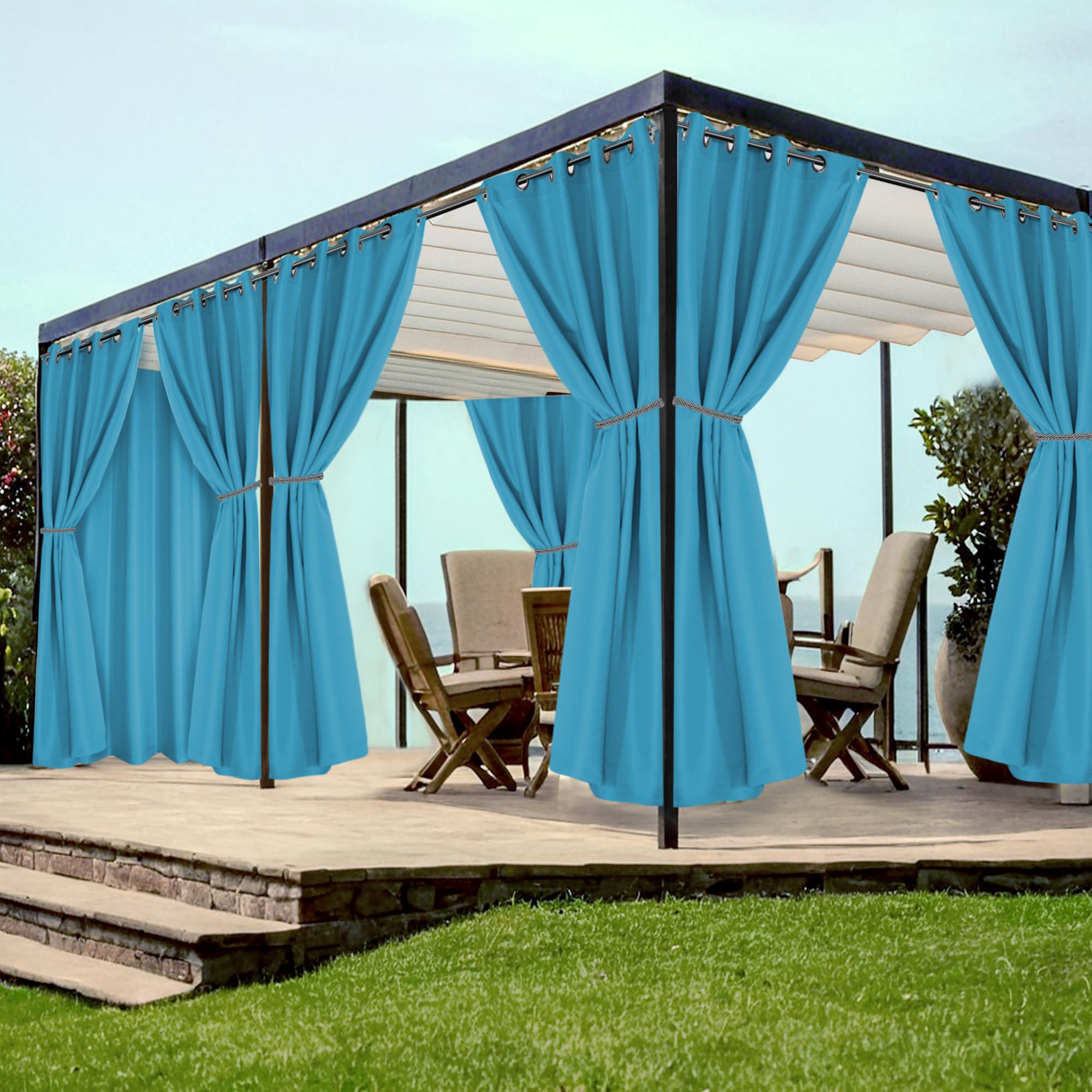HolidayIdeas Grommet Top Outdoor Curtains for Patio Waterproof 8 Pcs All Weather Balcony Outside Curtain Panels for Apartments, Gazebo, Pergolas, Porch, 54x84 Inch, Grey