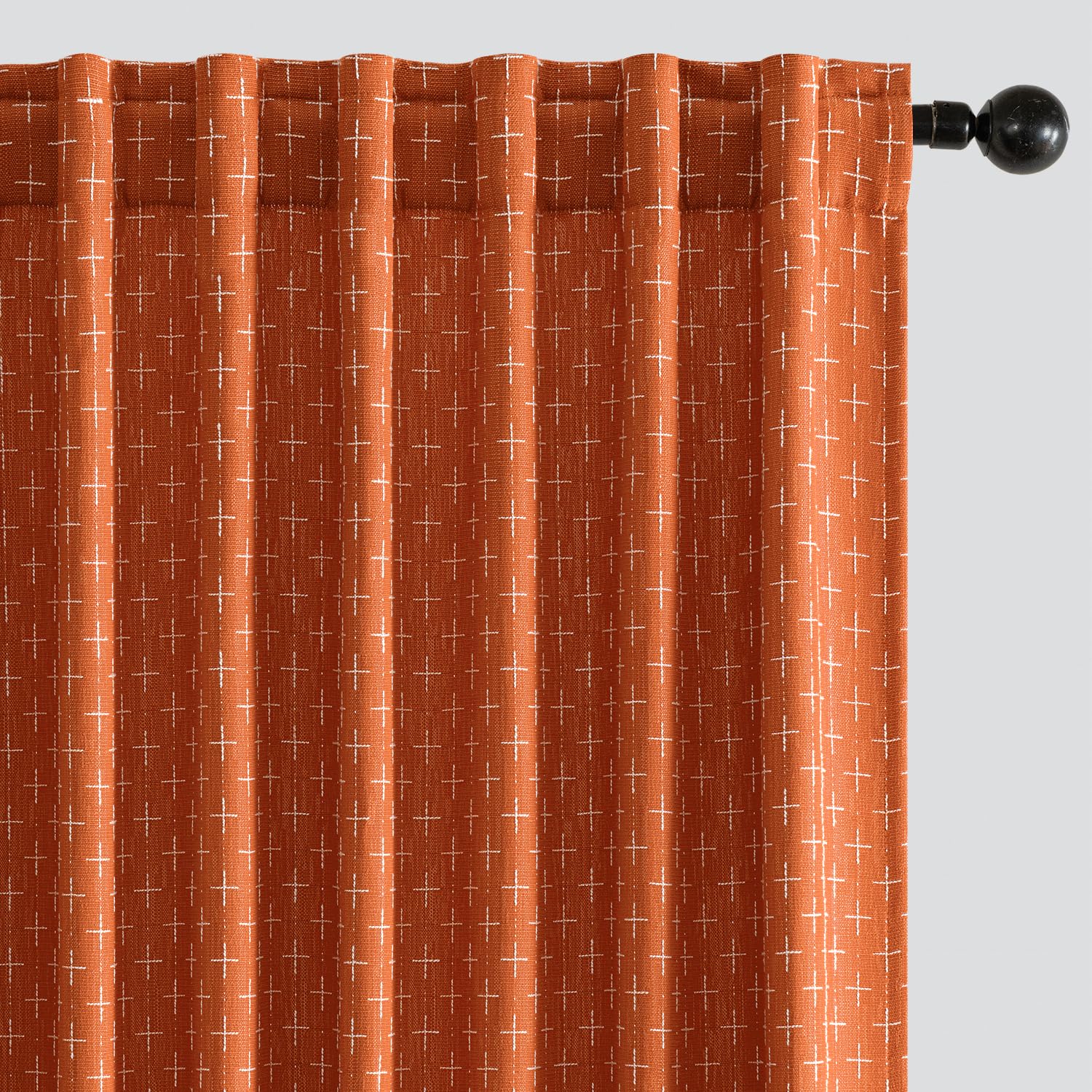 MIULEE Decorative Back Tab Linen Curtains with Geometric Pattern for Living Room Bedroom Farmhouse Rustic Thick Woven Textured Patterned Mudcloth Drapes 84 Inches Long 2 Panels Set, Beige