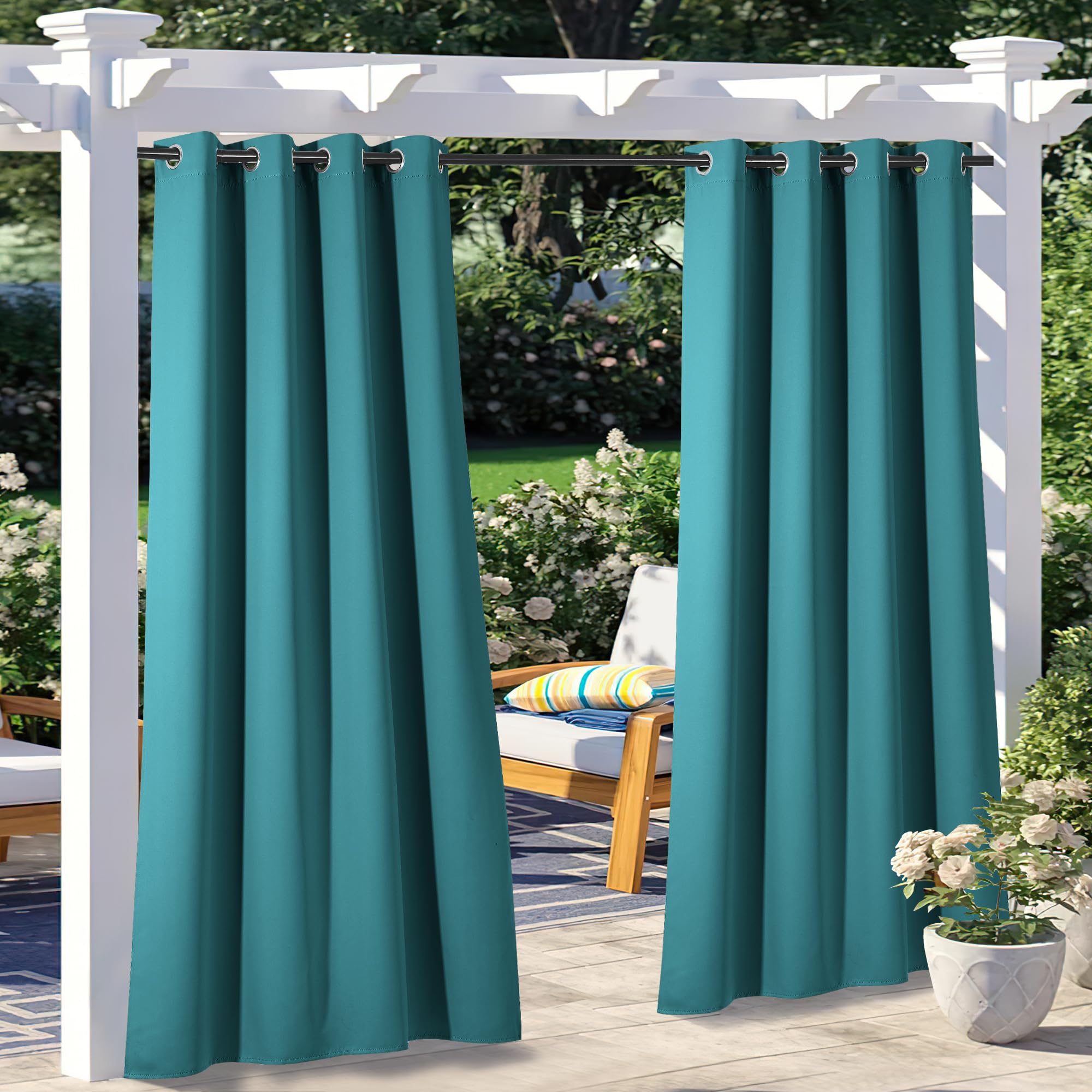 NICETOWN Fade Resistant Outdoor Curtains for Patio 84 inch Long, Grade 4 Color Fastness Fade-Proof Waterproof Outside Curtains, Thermal UV Protection Sun Shades for Porch, W52 x L84, 2 Panels, Grey