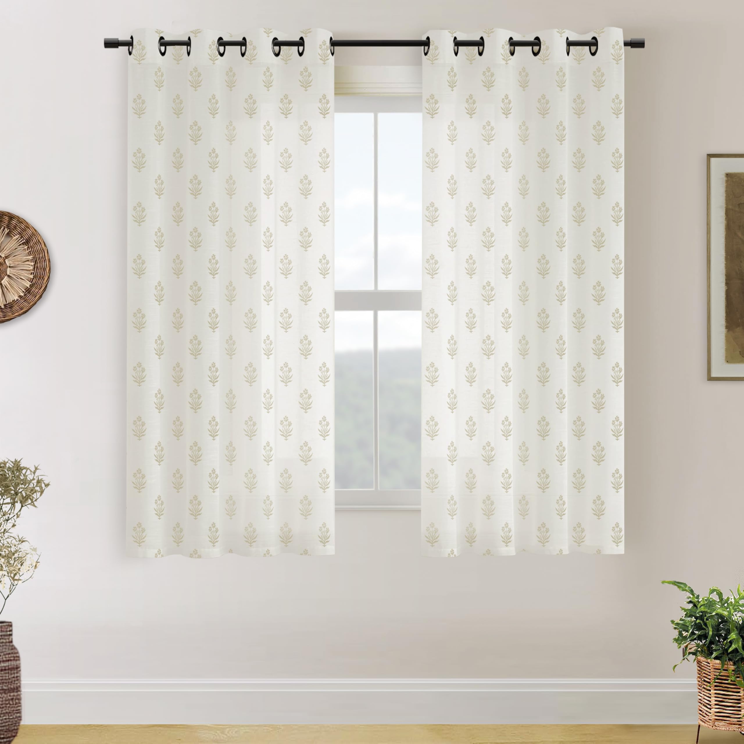 Vintage Patterned Curtains 96 Inches Long for Living Room 2 Panel Set,Pattern Sheer Floral Farmhouse Boho Hippie Aztec Fall Linen Decorative Curtains for Bedroom,Terra Cotta Rust Burnt Orange