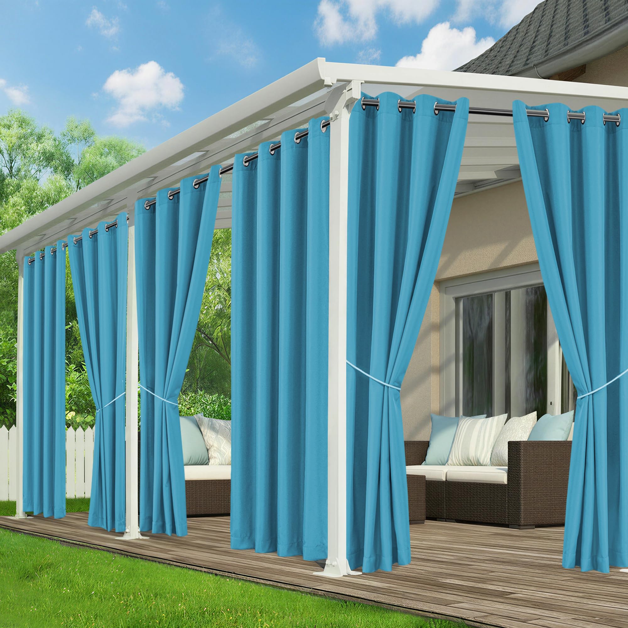 Outdoor Curtains for Patio Waterproof - 8 Panels Privacy Weatherproof Outside Curtains with Grommets for Pergola, Gazebo, Porch, Cabana, Balcony, 54 x 84 Inch, Cream