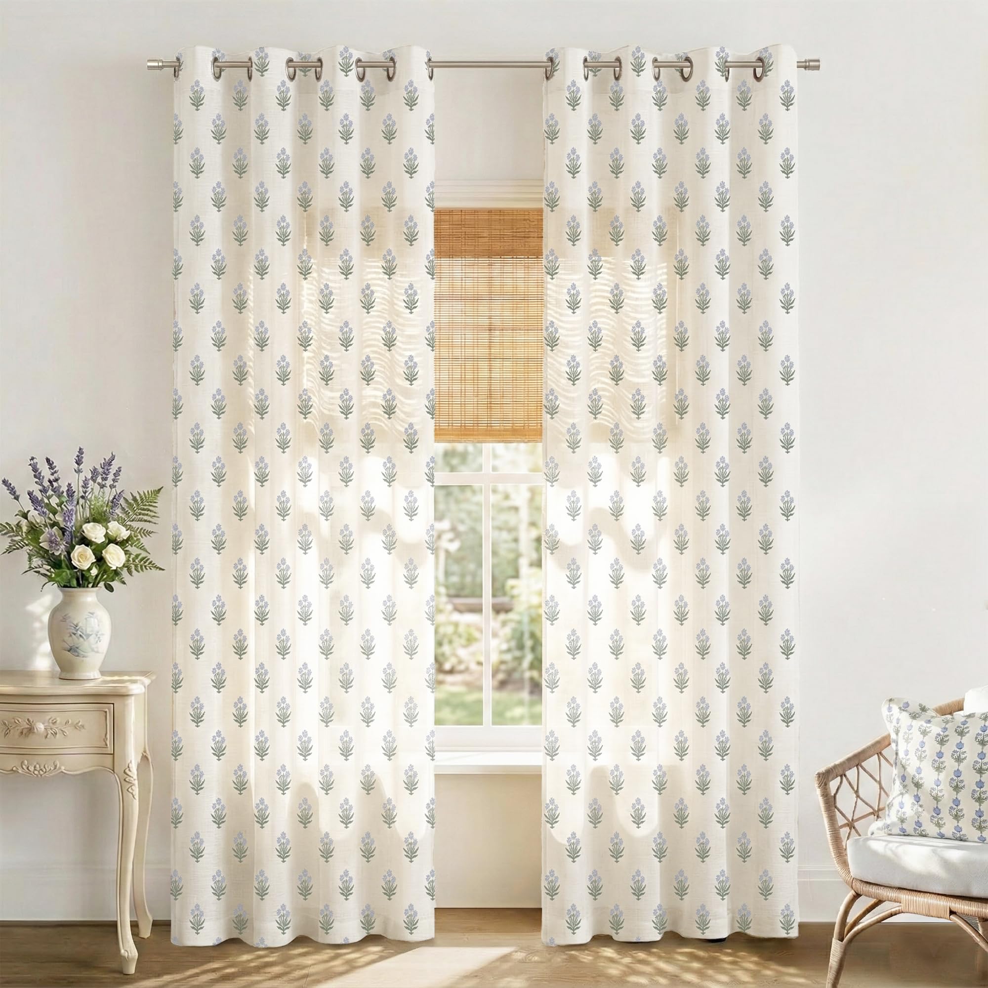 Vintage Patterned Curtains 96 Inches Long for Living Room 2 Panel Set,Pattern Sheer Floral Farmhouse Boho Hippie Aztec Fall Linen Decorative Curtains for Bedroom,Terra Cotta Rust Burnt Orange