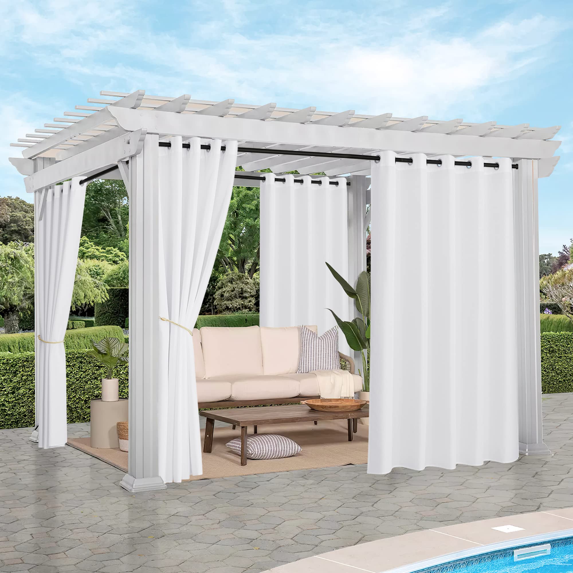 NICETOWN Fade Resistant Outdoor Curtains for Patio 84 inch Long, Grade 4 Color Fastness Fade-Proof Waterproof Outside Curtains, Thermal UV Protection Sun Shades for Porch, W52 x L84, 2 Panels, Grey