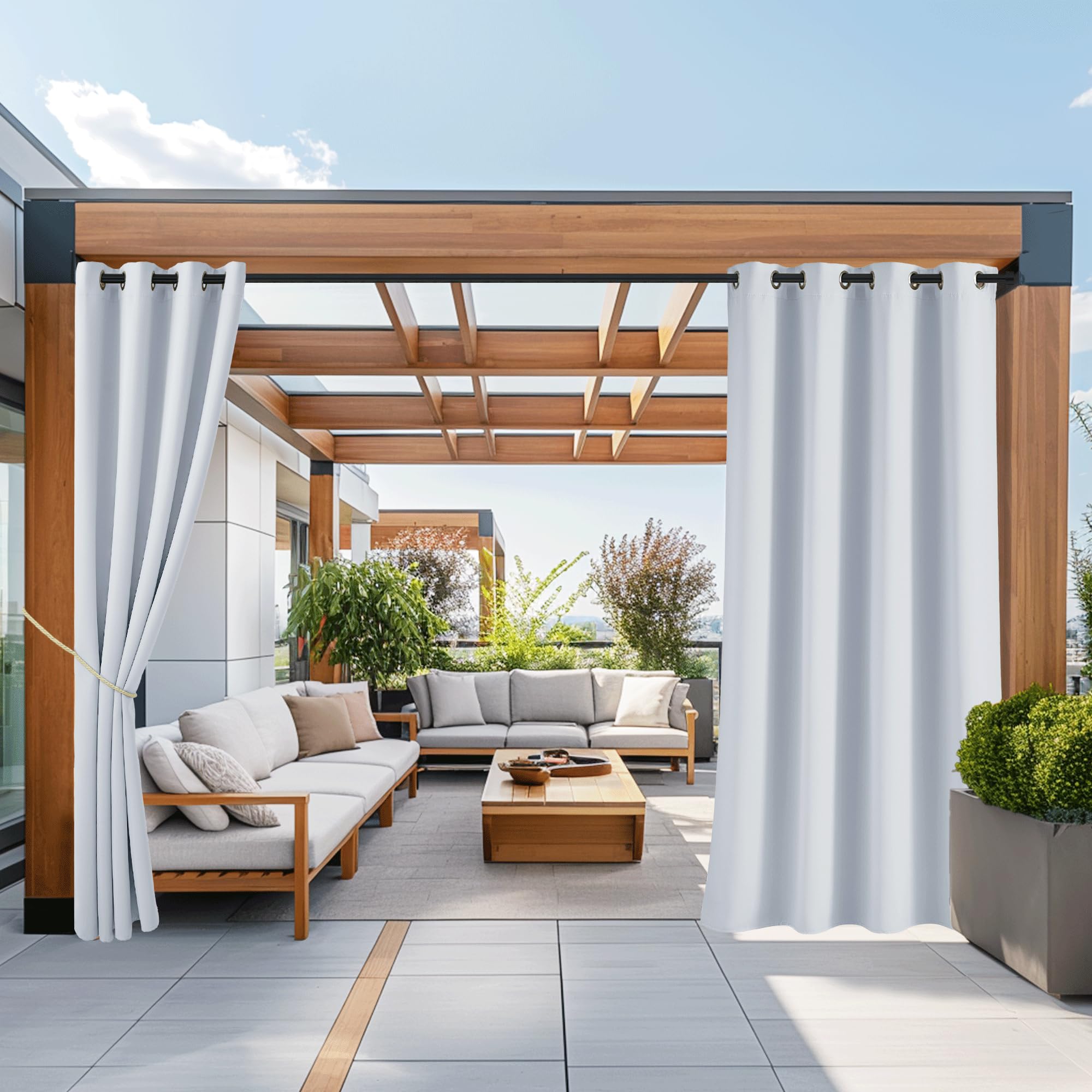 NICETOWN Fade Resistant Outdoor Curtains for Patio 84 inch Long, Grade 4 Color Fastness Fade-Proof Waterproof Outside Curtains, Thermal UV Protection Sun Shades for Porch, W52 x L84, 2 Panels, Grey