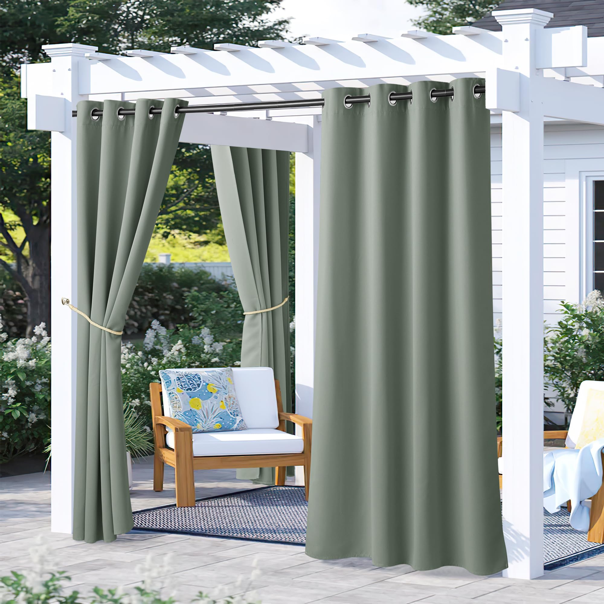 NICETOWN Fade Resistant Outdoor Curtains for Patio 84 inch Long, Grade 4 Color Fastness Fade-Proof Waterproof Outside Curtains, Thermal UV Protection Sun Shades for Porch, W52 x L84, 2 Panels, Grey