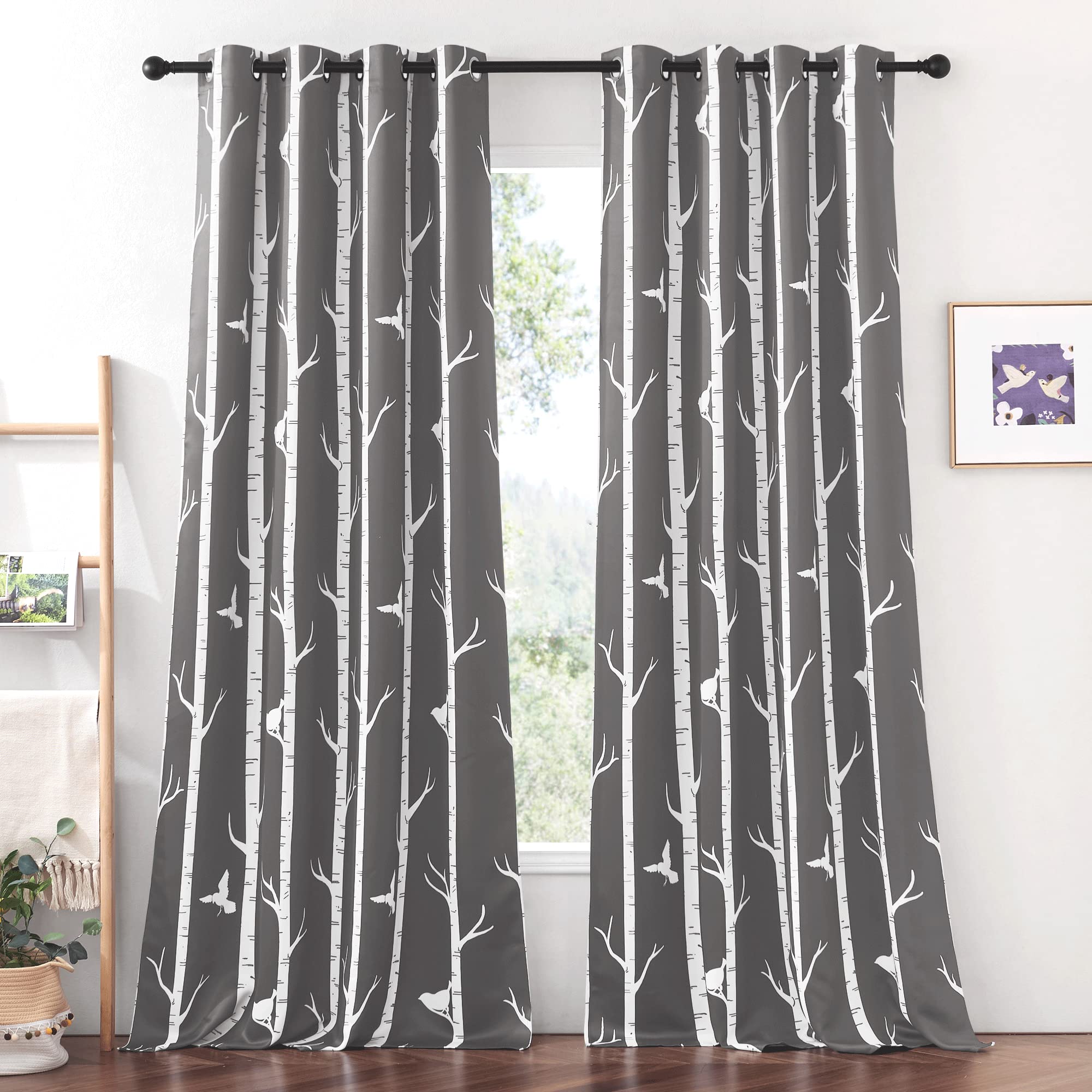 KGORGE Natural Linen Curtains - Semi Sheer Curtains 84 inches Long Geometric Print Window Decor Privacy Protect Light Filtering Drapes for Bedroom Office Basement, 2 Panels, Taupe
