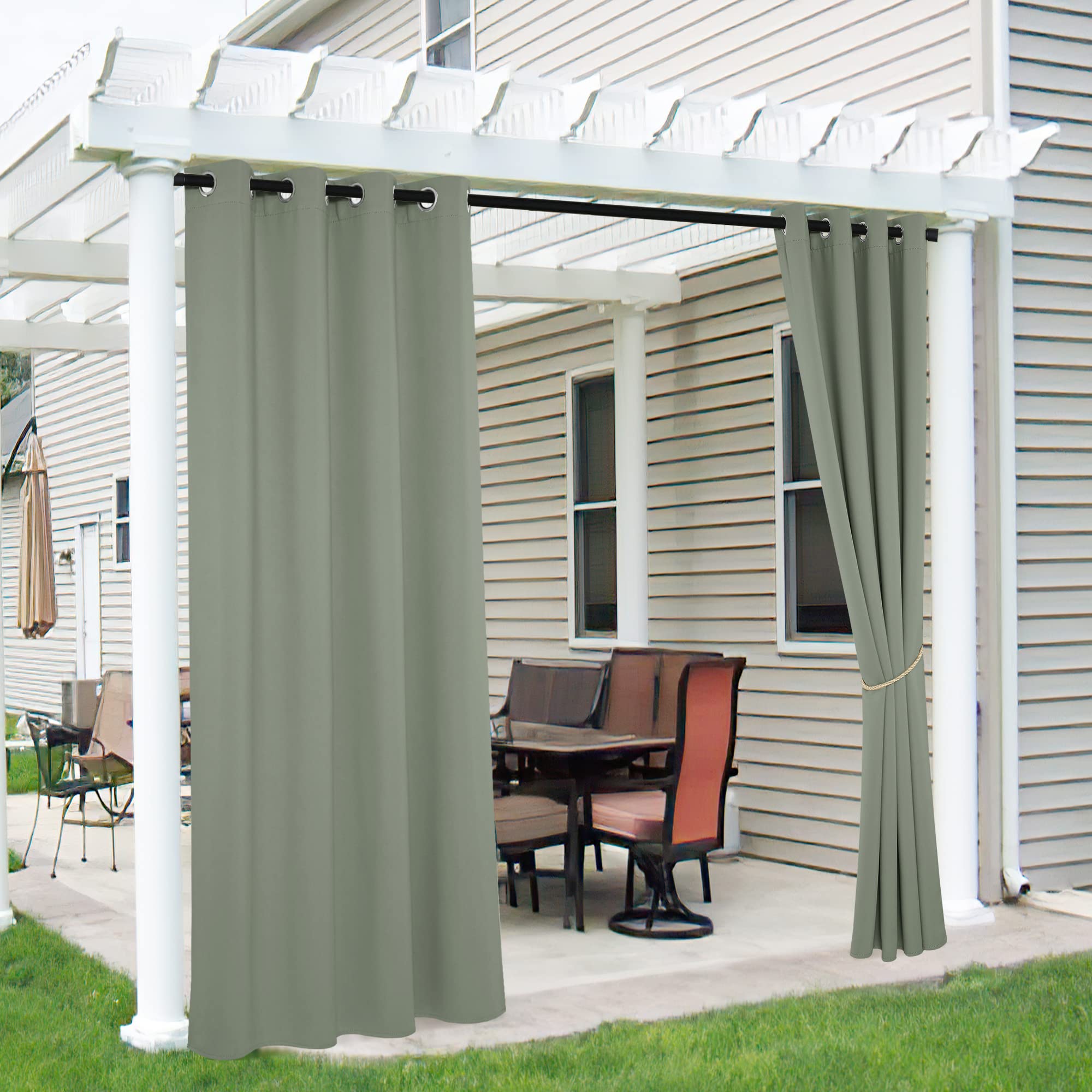 RYB HOME 2 Panels Fade Resistant Outdoor Curtains for Patio Waterproof Block Sunlight Thermal Insulated Privacy Thick Outside Curtains for Porch, Gazebo, Pergola, W52 x L96, Stone Blue