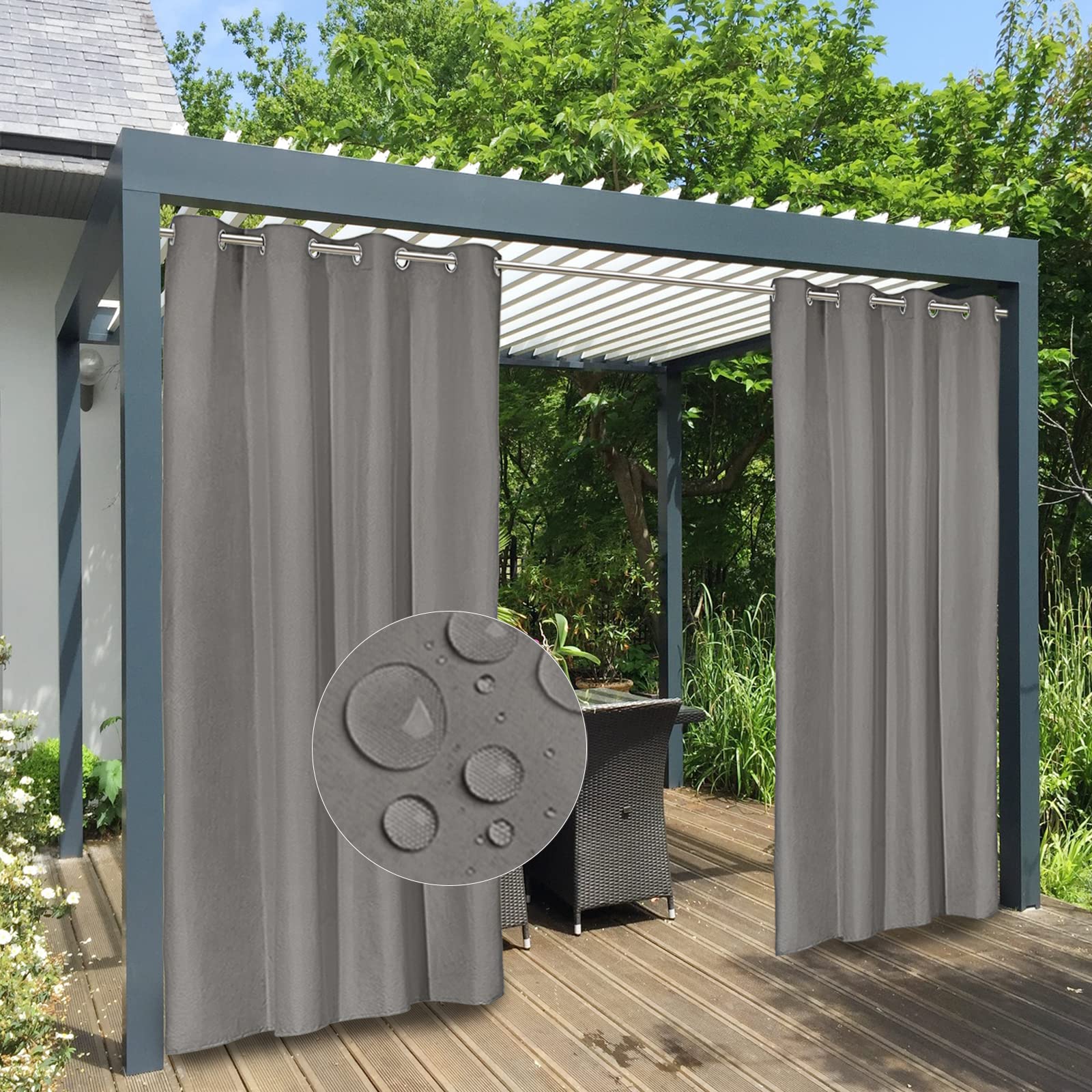 Easy-Going 100% Waterproof Outdoor Curtains Windproof Weatherproof Porch Curtains, Premium Thick Outdoor Privacy Grommet Top Panels for Patio, Gazebo and Pergola, 2 Panels, 54x84 inch, Dark Grey