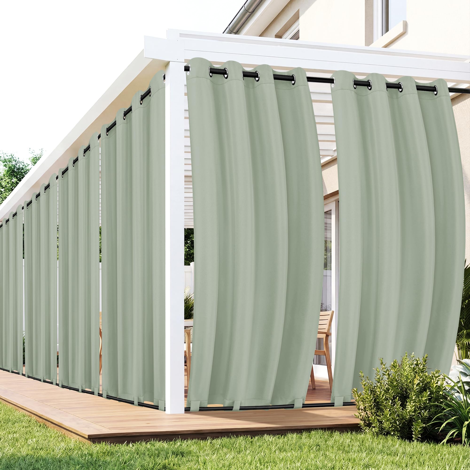 Outdoor Curtains for Patio Waterproof 6 Panels - Windproof, Privacy, Weatherproof Outside Drapes for Gazebo Pergola Porch, Grommet Top and Tab Bottom, 54x84 Inch, Cream