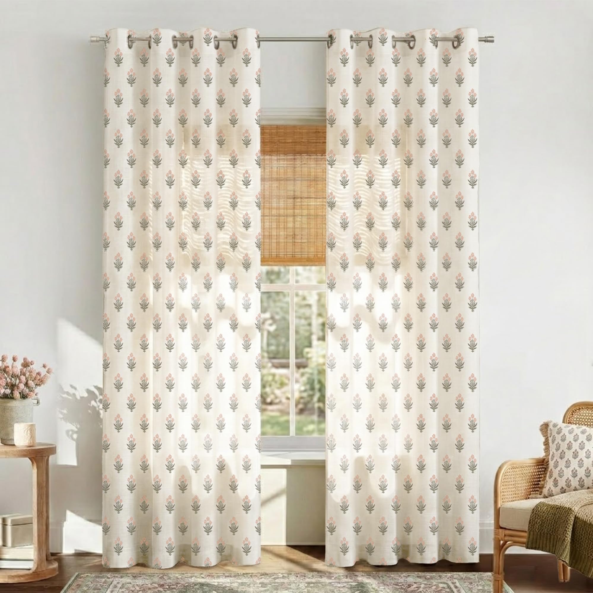 Vintage Patterned Curtains 96 Inches Long for Living Room 2 Panel Set,Pattern Sheer Floral Farmhouse Boho Hippie Aztec Fall Linen Decorative Curtains for Bedroom,Terra Cotta Rust Burnt Orange