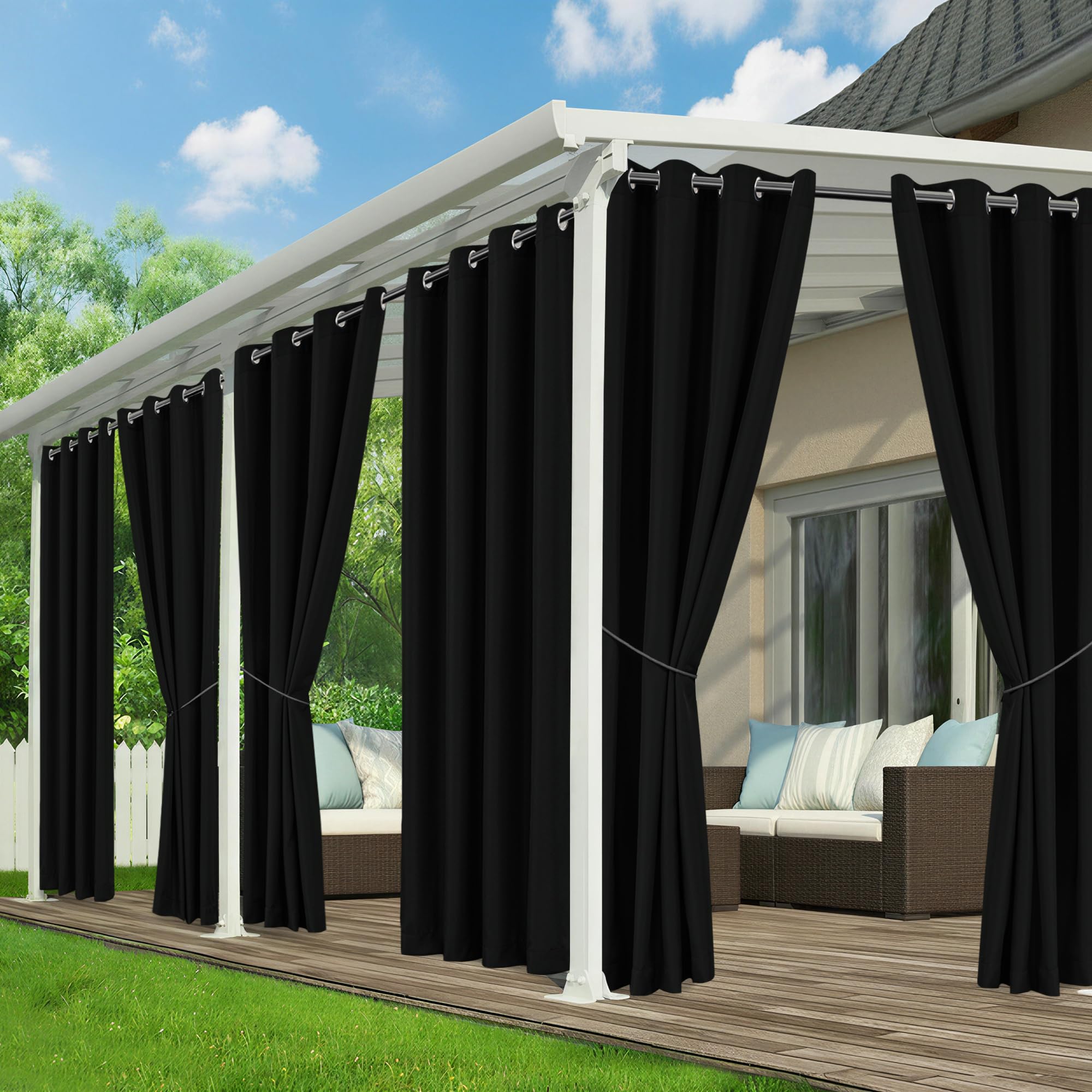 Outdoor Curtains for Patio Waterproof - 8 Panels Privacy Weatherproof Outside Curtains with Grommets for Pergola, Gazebo, Porch, Cabana, Balcony, 54 x 84 Inch, Cream