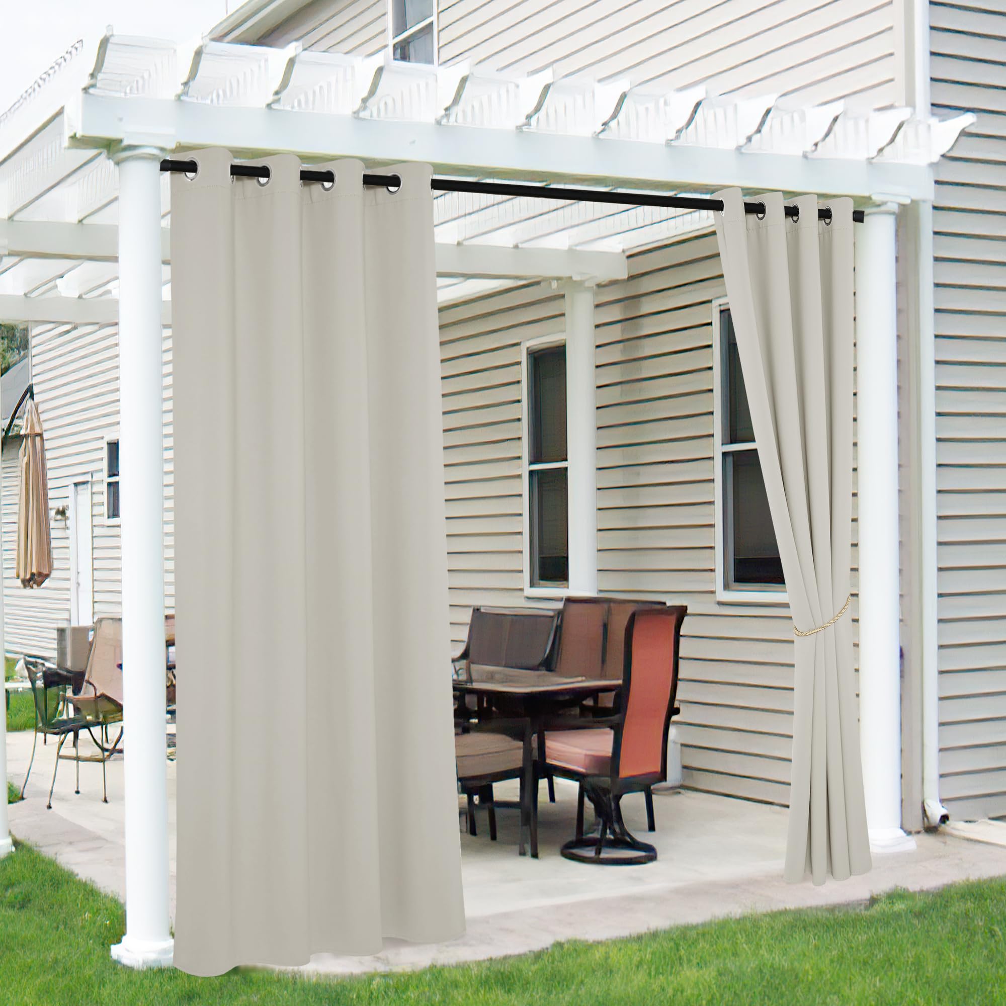 RYB HOME 2 Panels Fade Resistant Outdoor Curtains for Patio Waterproof Block Sunlight Thermal Insulated Privacy Thick Outside Curtains for Porch, Gazebo, Pergola, W52 x L96, Stone Blue