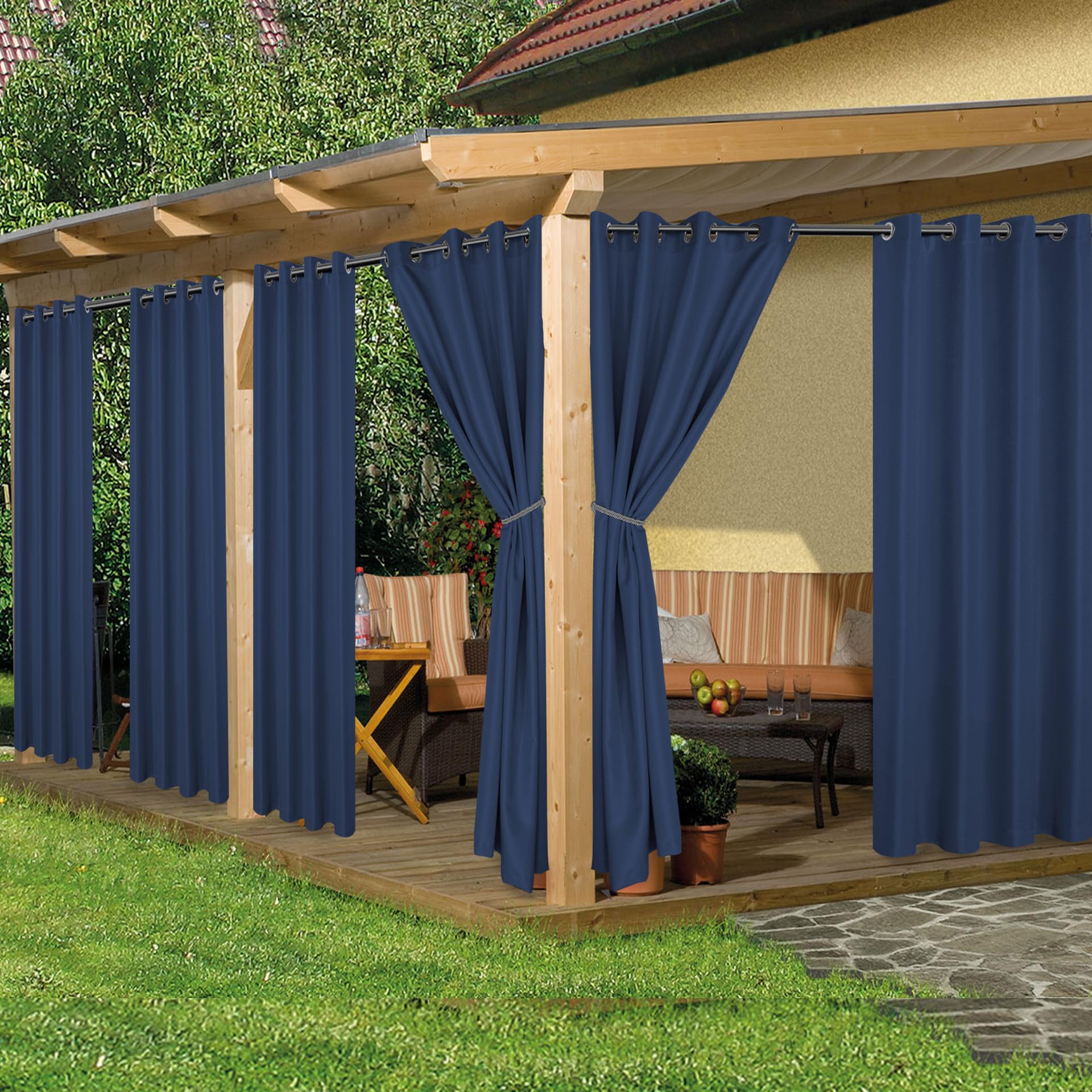 HolidayIdeas Outdoor Curtains for Patio Waterproof, 8 Panels - 54x84 Inches - Weatherproof Privacy Outsides Curtains for Cabana Porch Pergola, Sunlight & UV Blocking (Grey, Grommet Top)