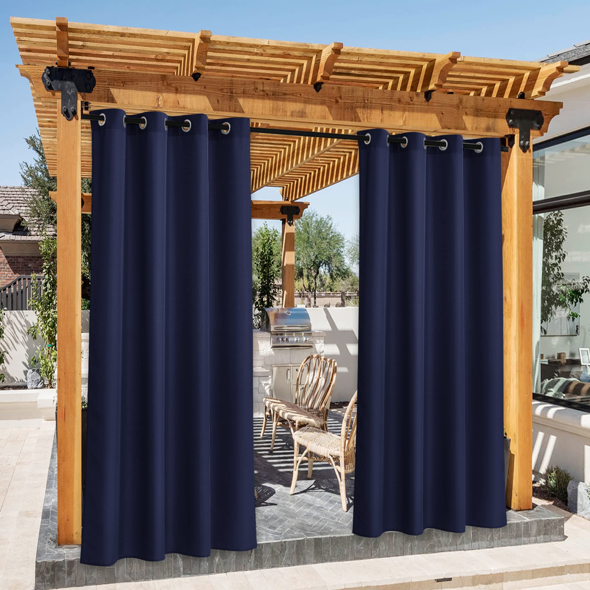 NICETOWN Fade Resistant Outdoor Curtains for Patio 84 inch Long, Grade 4 Color Fastness Fade-Proof Waterproof Outside Curtains, Thermal UV Protection Sun Shades for Porch, W52 x L84, 2 Panels, Grey