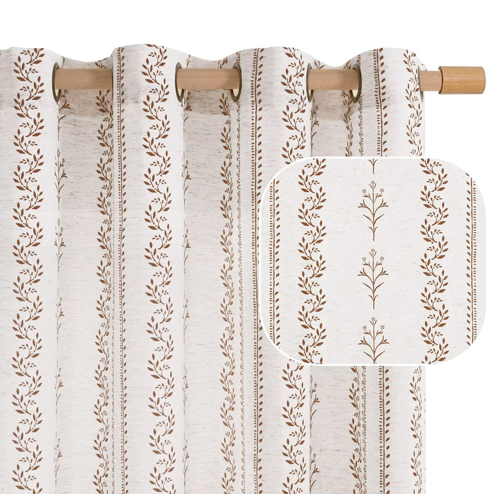 BGment Short Boho Curtains Leaf Floral Print Cottage Core Botanical Curtains for Bedroom Light Filtering Curtain 54 Inch Long for Farmhouse Rustic, Each 52 Inch Wide, 2 Panels Set, Dark Grey