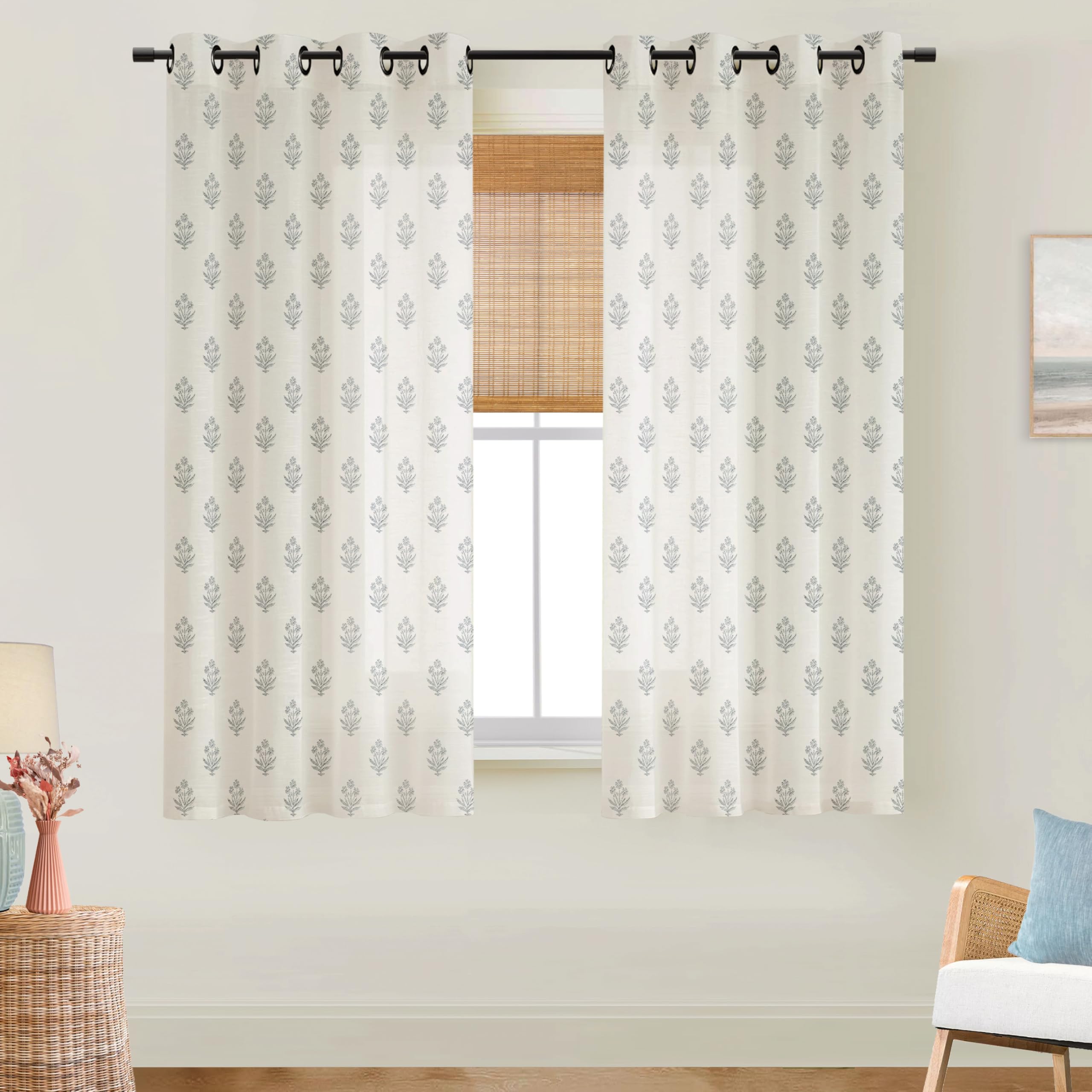Vintage Patterned Curtains 96 Inches Long for Living Room 2 Panel Set,Pattern Sheer Floral Farmhouse Boho Hippie Aztec Fall Linen Decorative Curtains for Bedroom,Terra Cotta Rust Burnt Orange