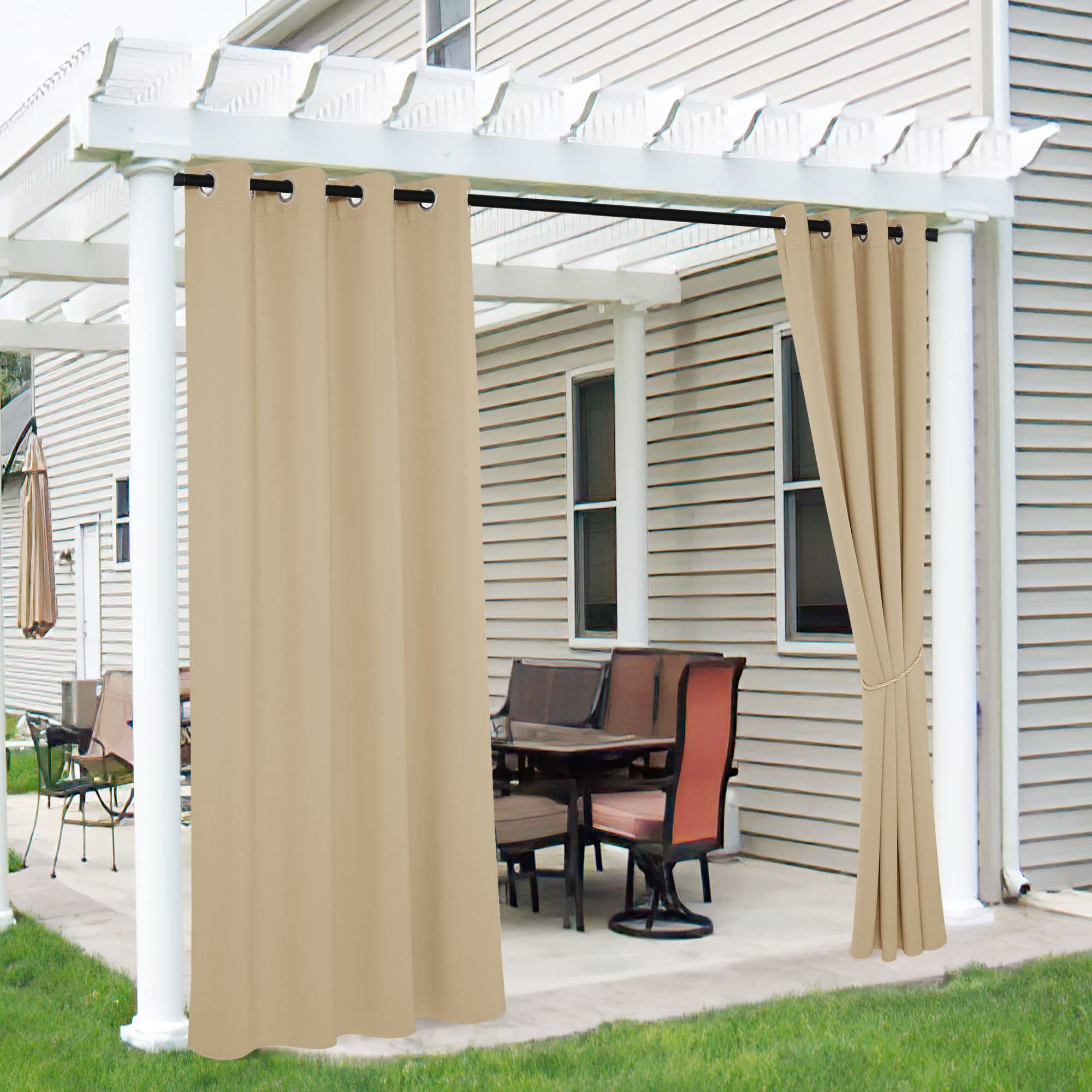 RYB HOME 2 Panels Fade Resistant Outdoor Curtains for Patio Waterproof Block Sunlight Thermal Insulated Privacy Thick Outside Curtains for Porch, Gazebo, Pergola, W52 x L96, Stone Blue