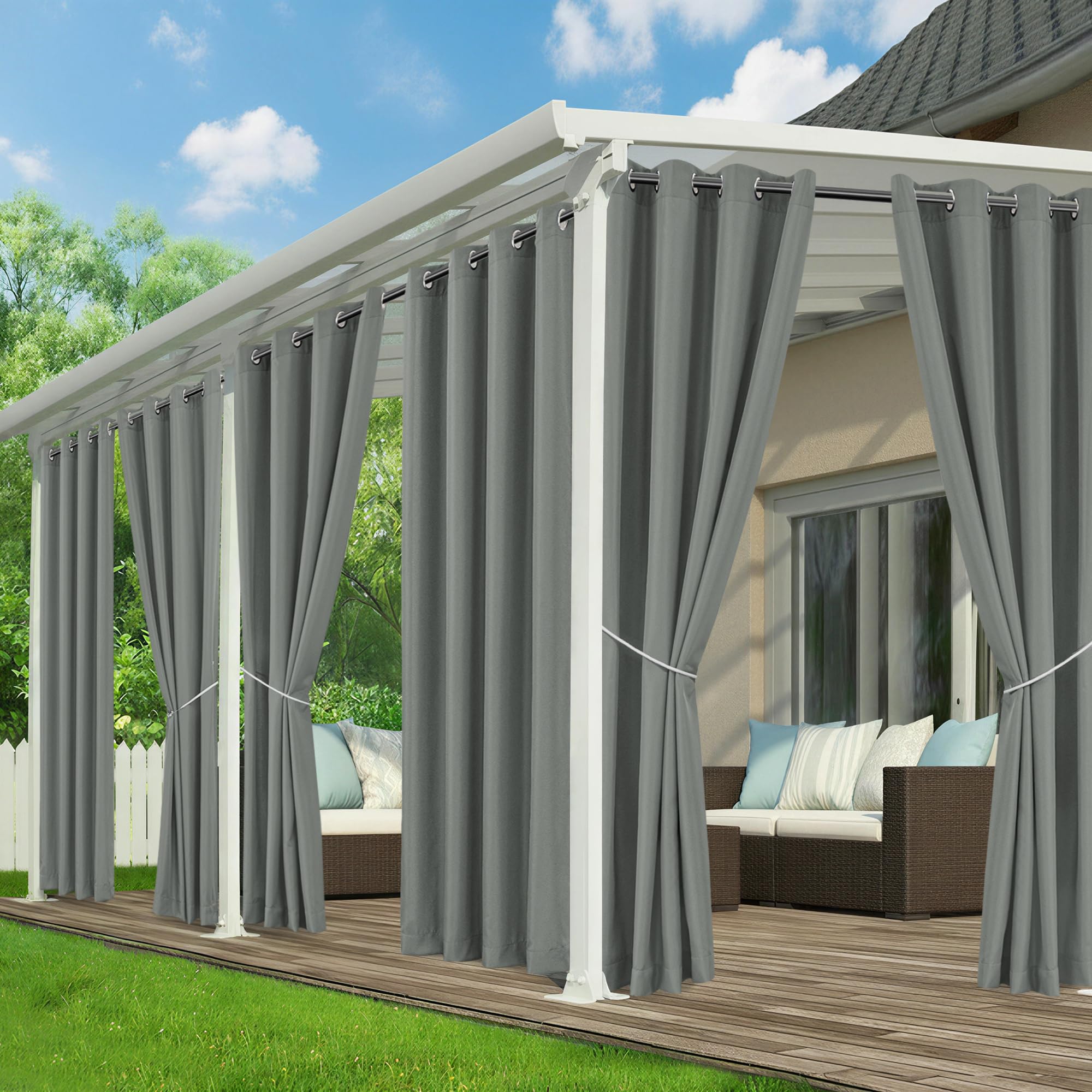 Outdoor Curtains for Patio Waterproof - 8 Panels Privacy Weatherproof Outside Curtains with Grommets for Pergola, Gazebo, Porch, Cabana, Balcony, 54 x 84 Inch, Cream