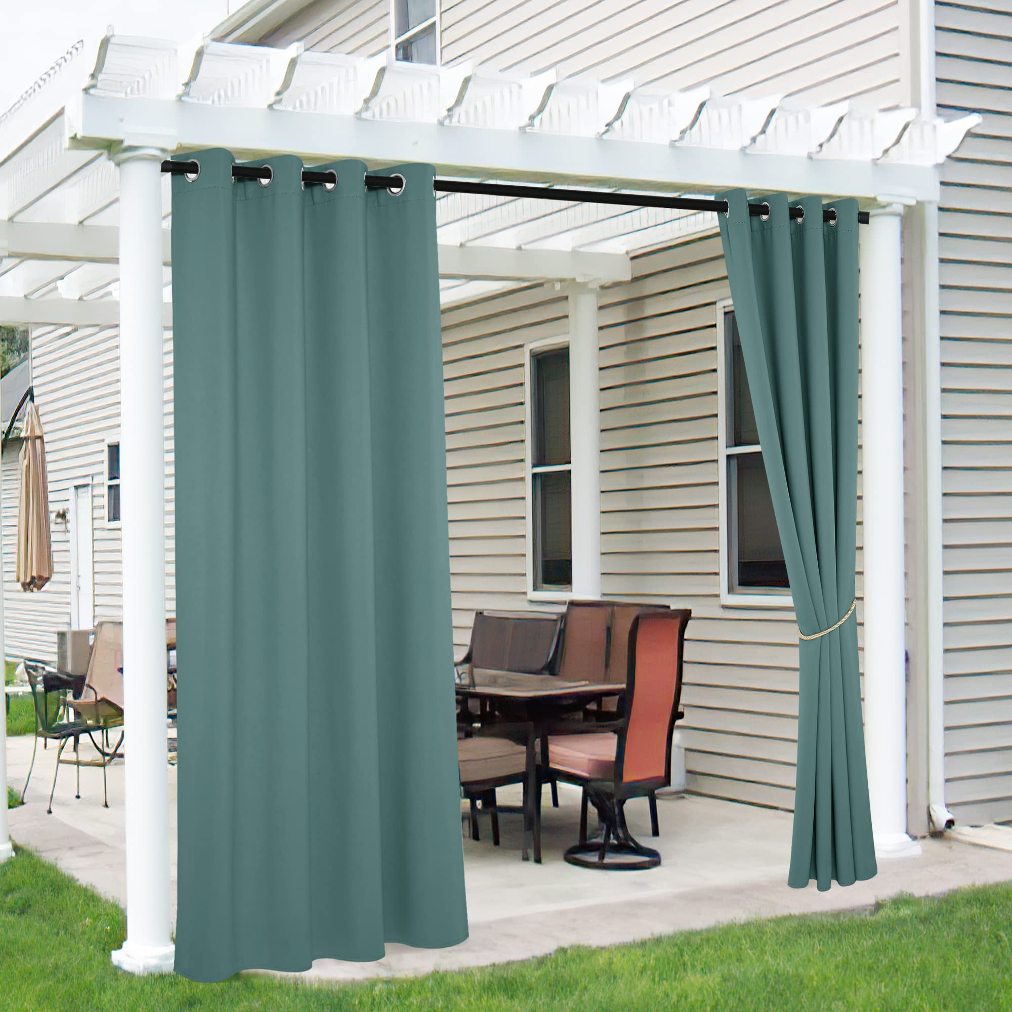 RYB HOME 2 Panels Fade Resistant Outdoor Curtains for Patio Waterproof Block Sunlight Thermal Insulated Privacy Thick Outside Curtains for Porch, Gazebo, Pergola, W52 x L96, Stone Blue