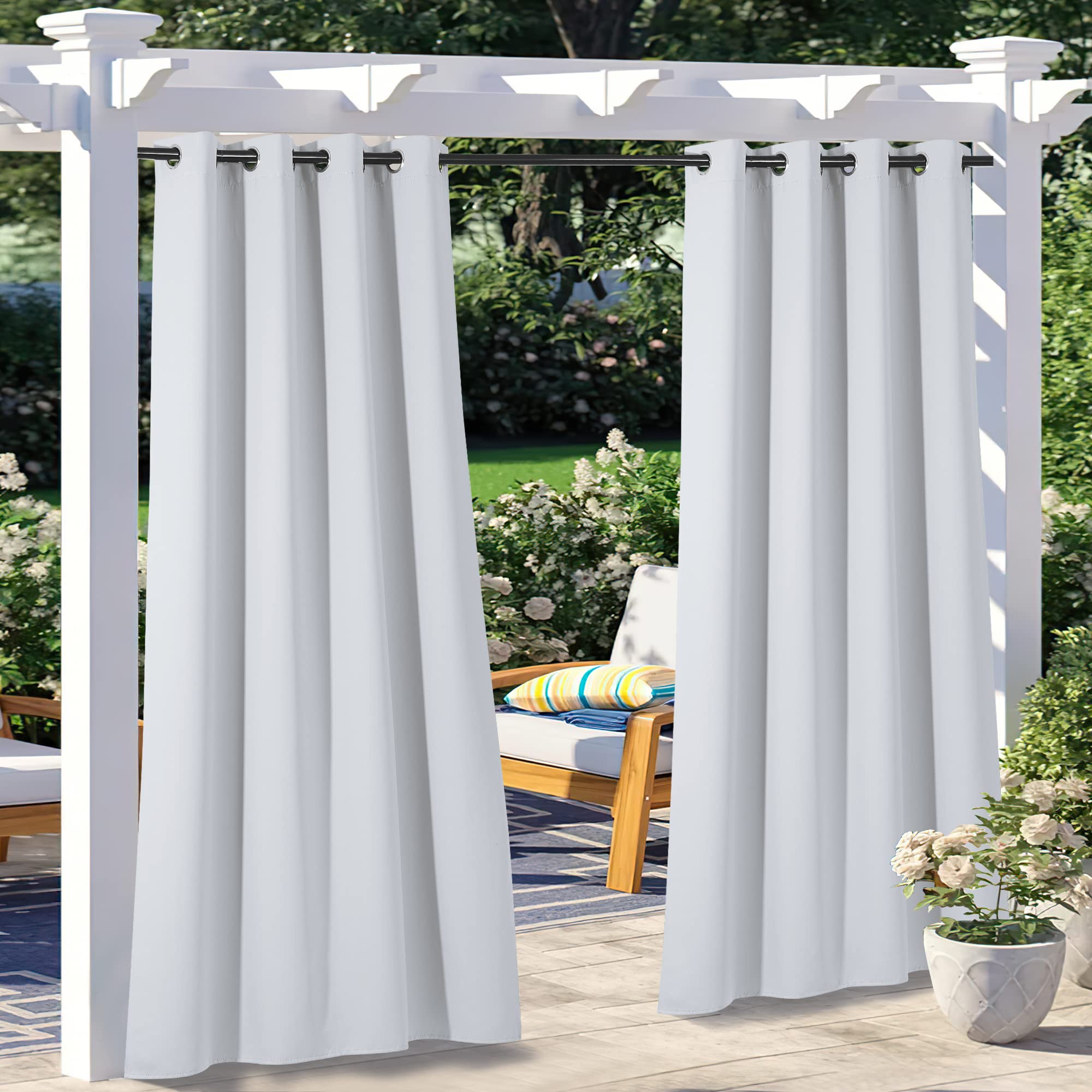 NICETOWN Fade Resistant Outdoor Curtains for Patio 84 inch Long, Grade 4 Color Fastness Fade-Proof Waterproof Outside Curtains, Thermal UV Protection Sun Shades for Porch, W52 x L84, 2 Panels, Grey