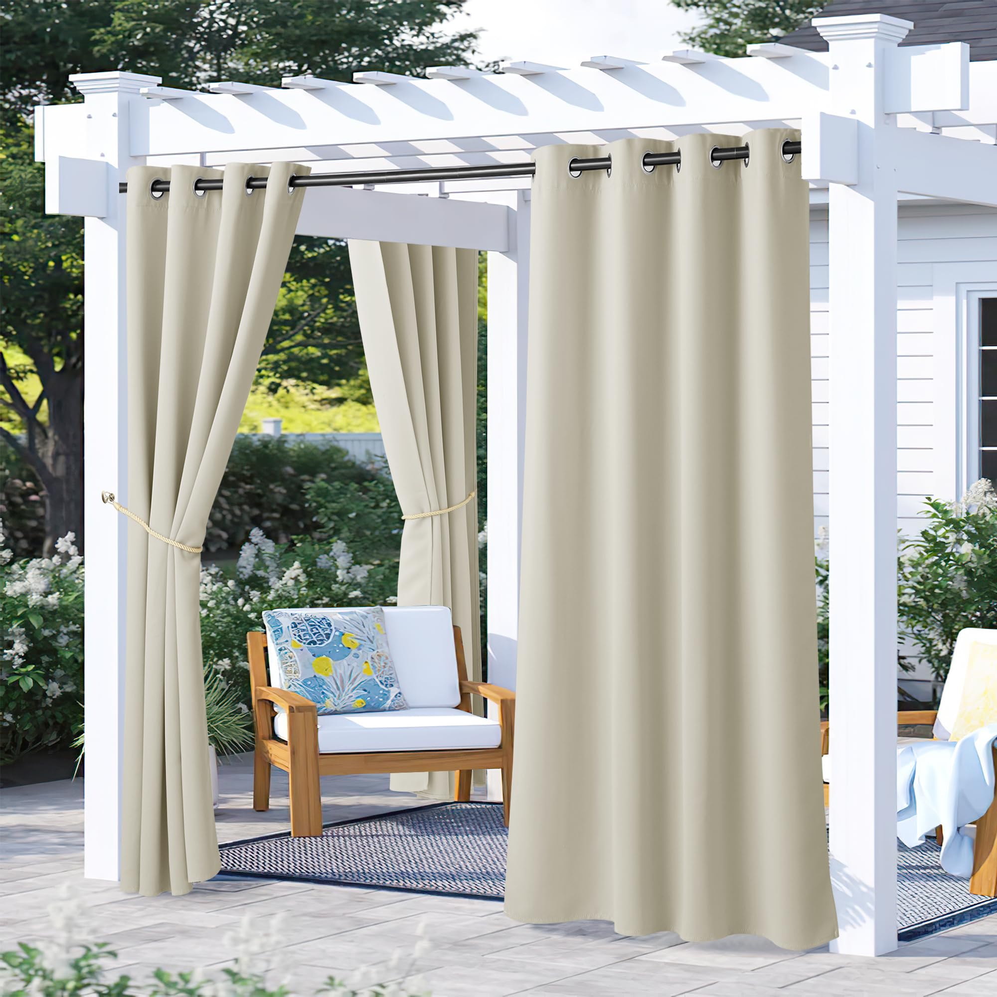 NICETOWN Fade Resistant Outdoor Curtains for Patio 84 inch Long, Grade 4 Color Fastness Fade-Proof Waterproof Outside Curtains, Thermal UV Protection Sun Shades for Porch, W52 x L84, 2 Panels, Grey