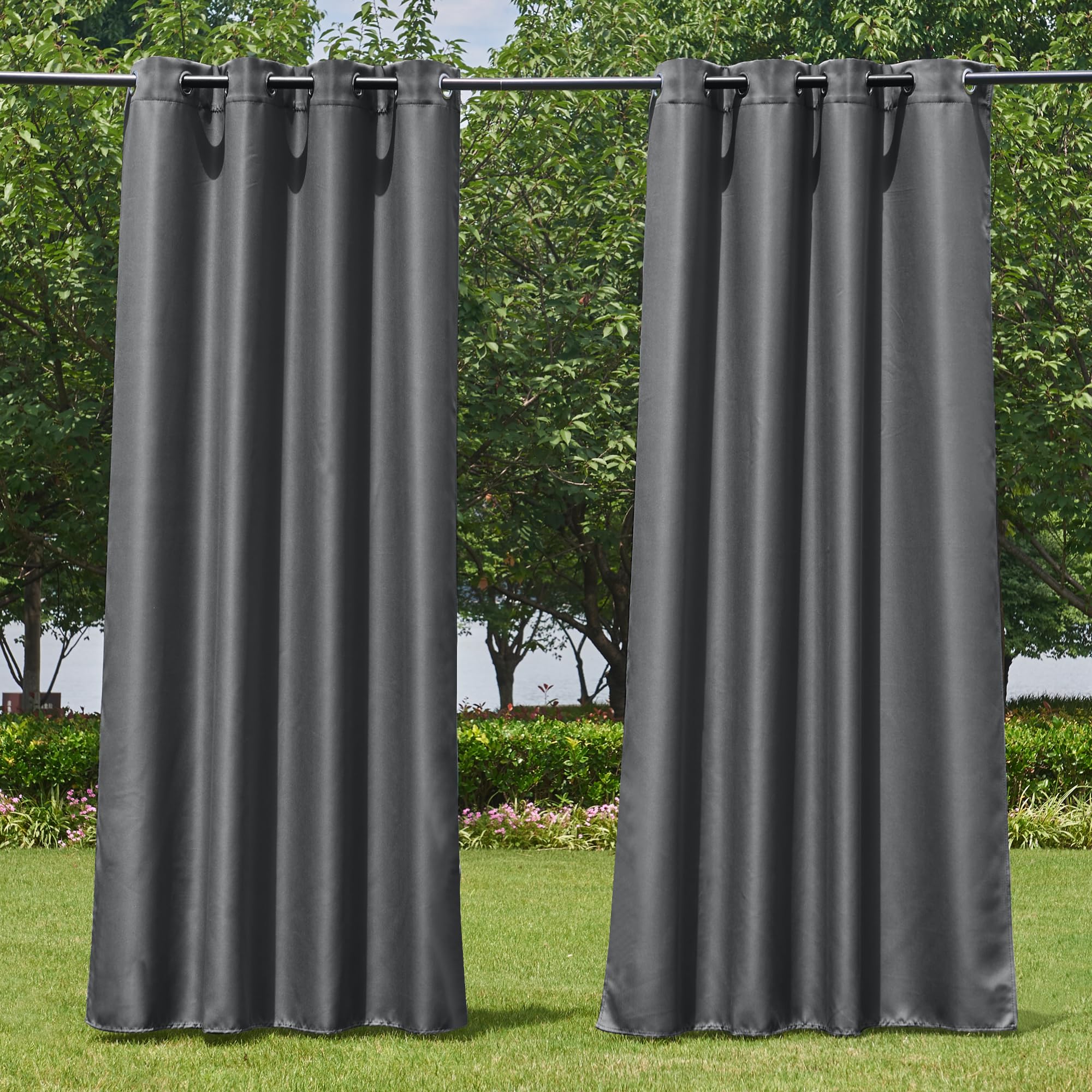 NICETOWN Fade Resistant Outdoor Curtains for Patio 84 inch Long, Grade 4 Color Fastness Fade-Proof Waterproof Outside Curtains, Thermal UV Protection Sun Shades for Porch, W52 x L84, 2 Panels, Grey