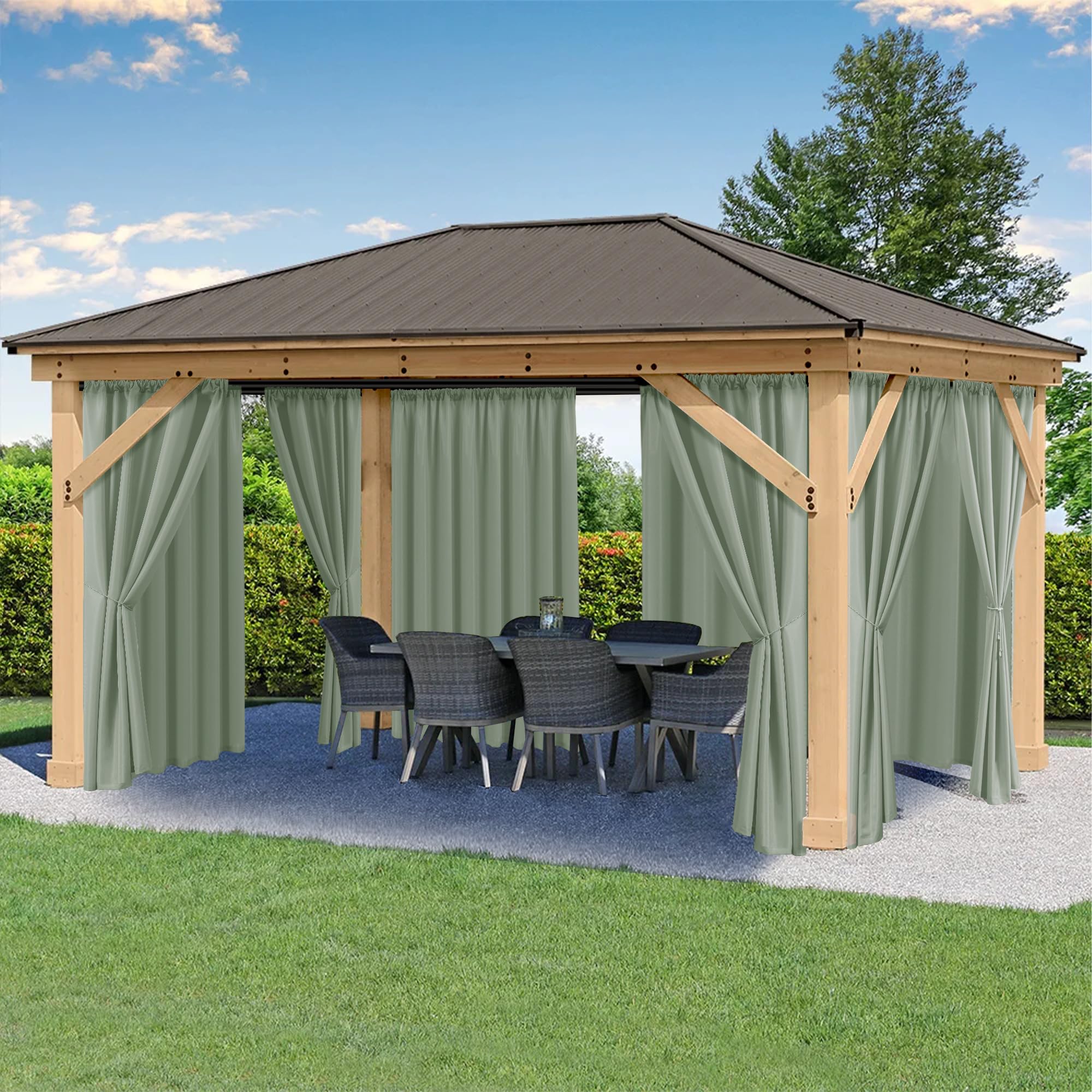 HolidayIdeas Waterproof Patio Outdoor Curtains with Rod Pocket, 6 Pcs- UV & Privacy Protect Weatherproof Gazebo Outdoor Drapes for Porch, Balcony, Apartment, Sliding Glass Door, White, 54x84 Inch